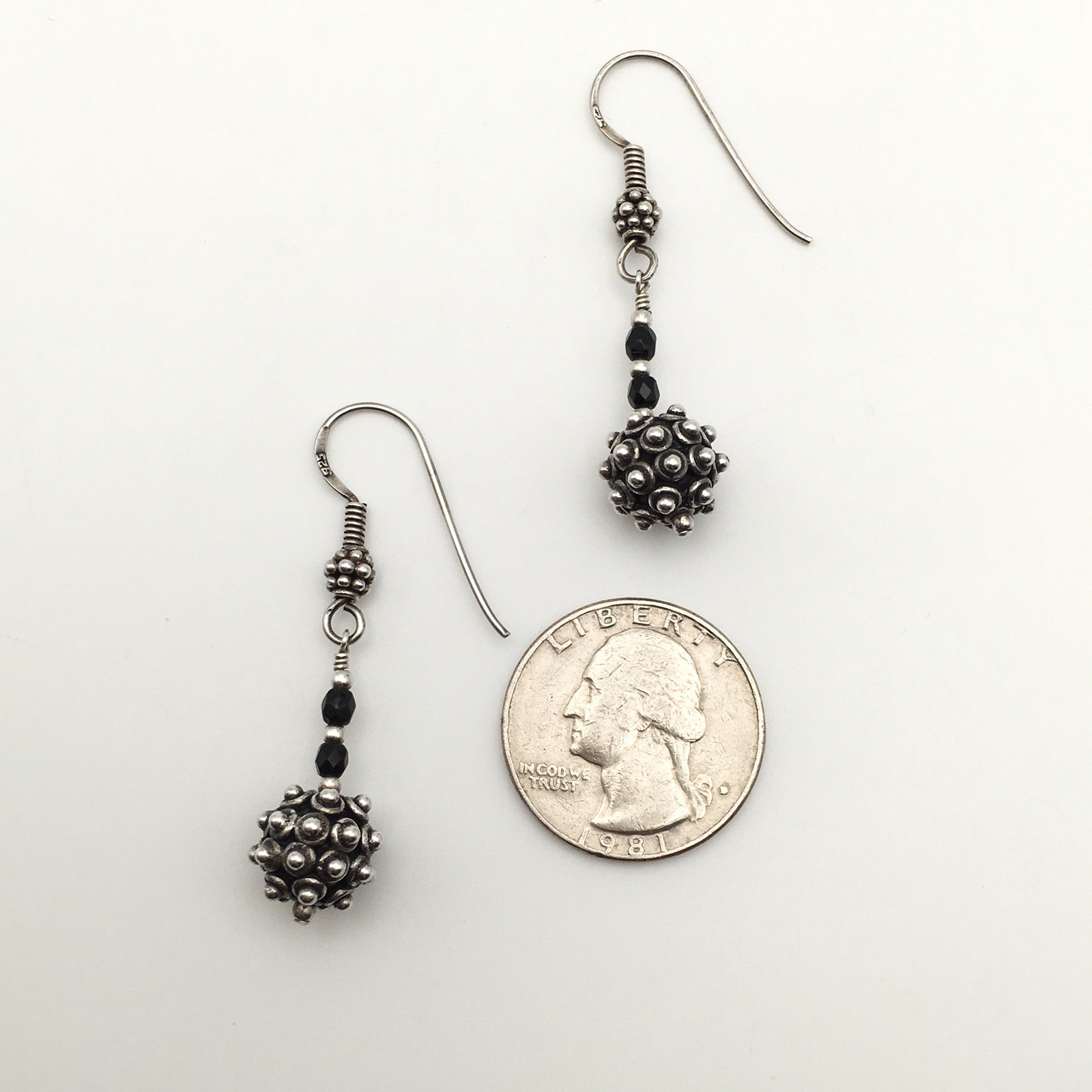 Vintage Sterling Silver Bali Style Ball Dangle Earrings Marked 925 8.3g #05