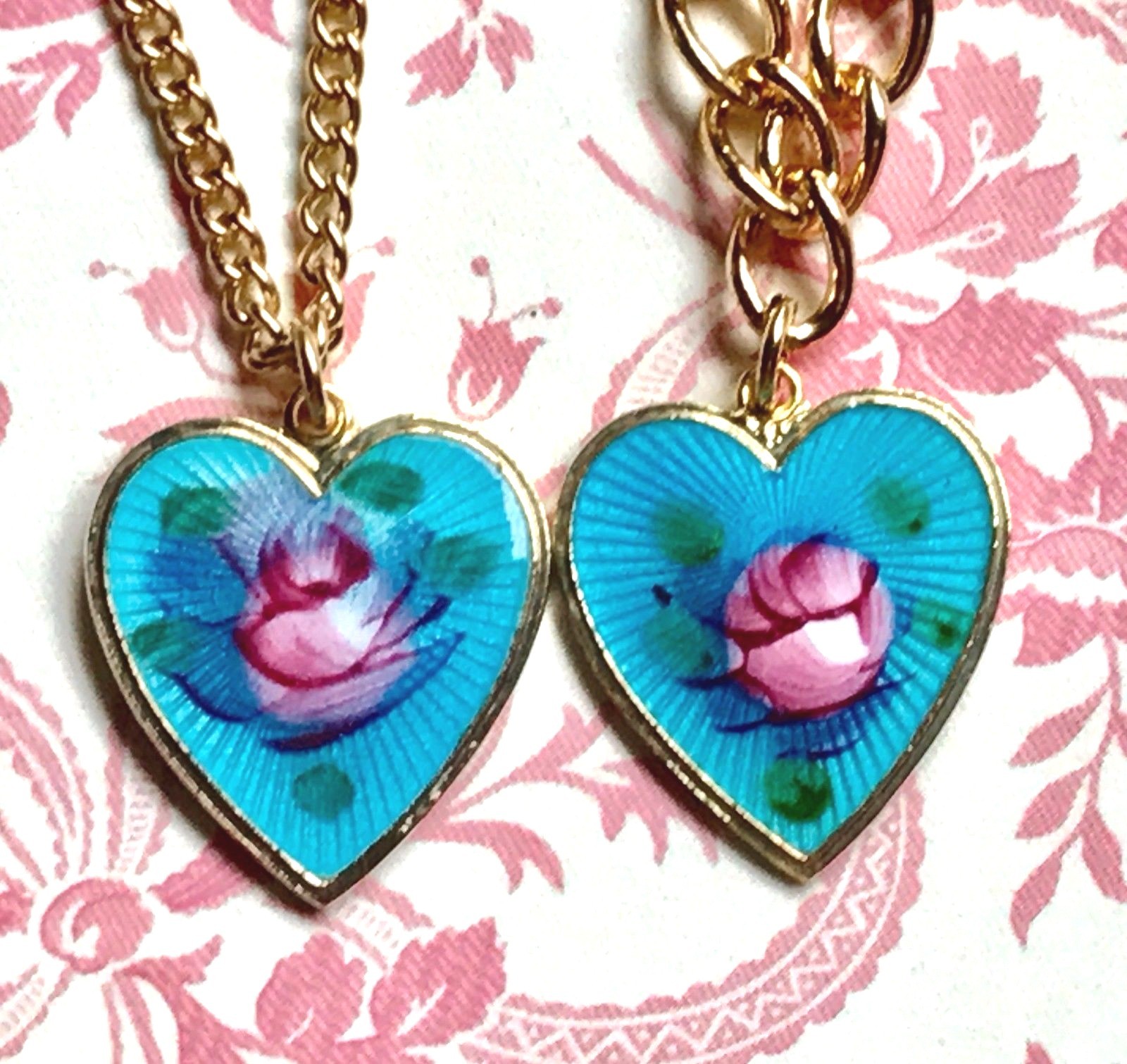Vintage Sarah Coventry Necklace Set Bracelet Guilloche Demi Enamel Heart #G26