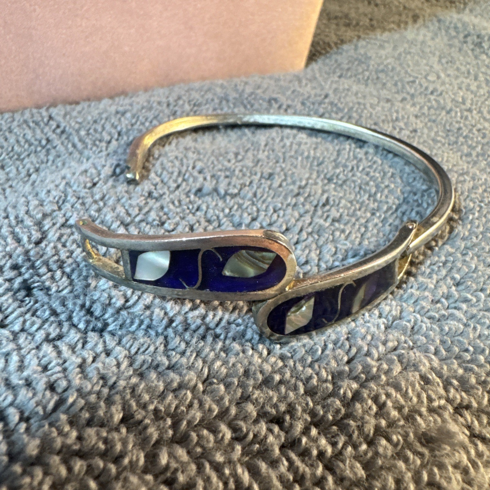 Whiting and Davis Silver Tone Textural Abalone Shell Hinged Bracelet