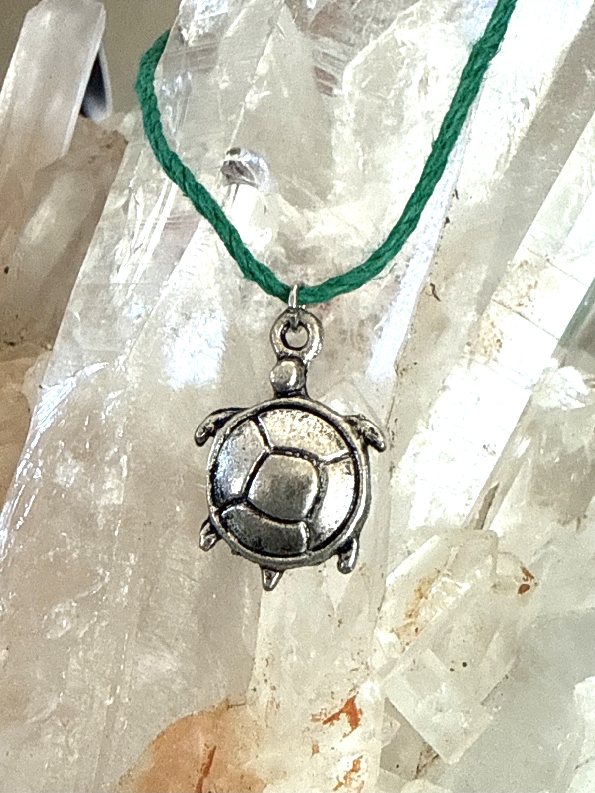 TURTLE CHARM Dainty Necklace Hemp Cord Boho Beach Ocean Tibetan Silver Tone