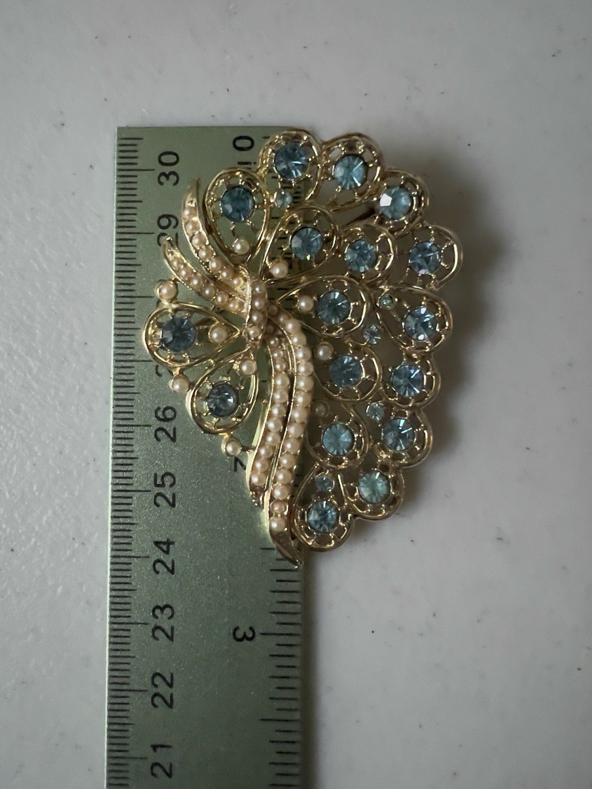 Vintage Aqua Rhinestone & Faux Pearl Jewelry Set – 3 Pieces – Gold Tone