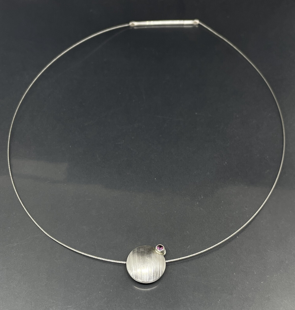 Vtg Sterling Silver 925 Wire Necklace With Pendant & Pink Stone 18 in Signed✨