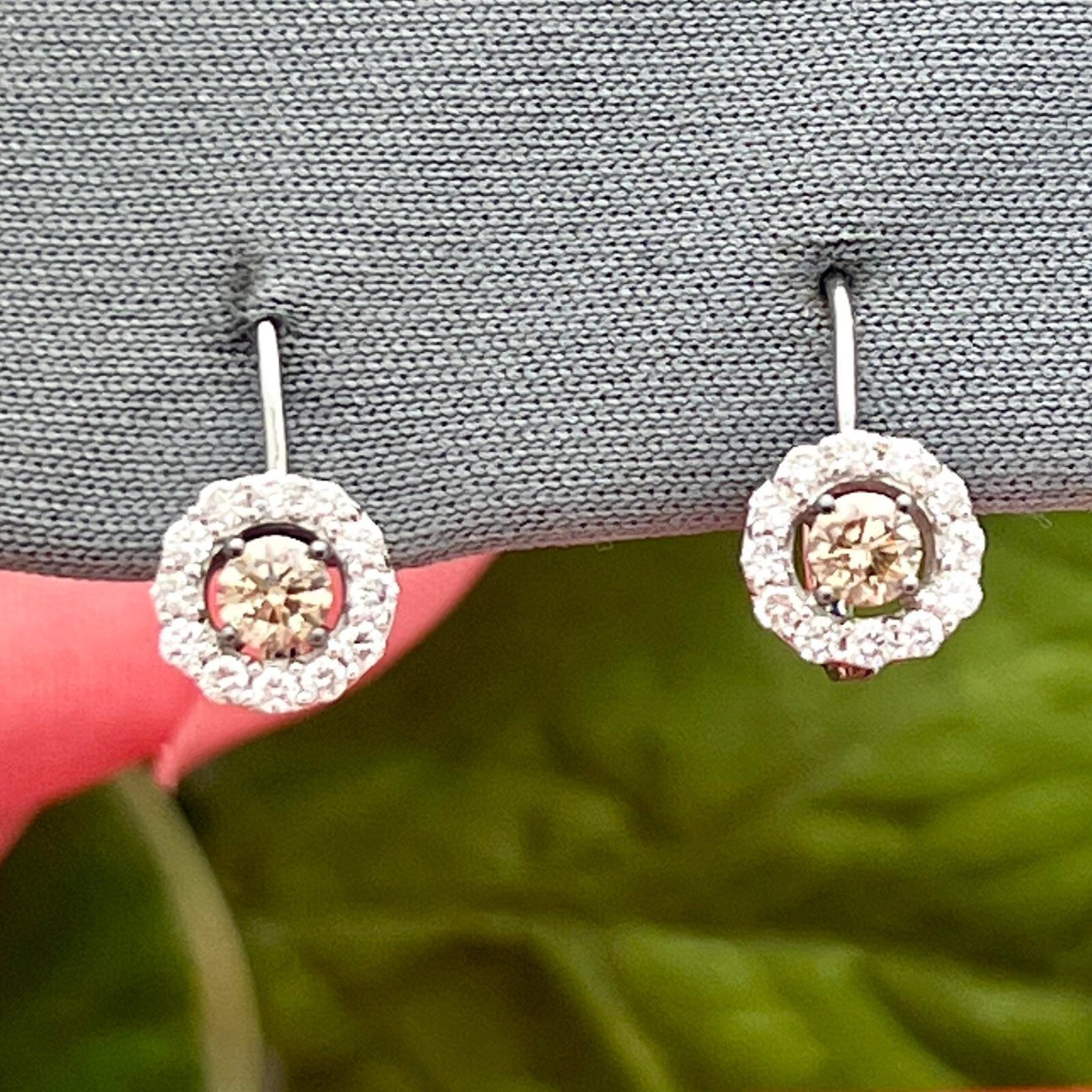 14K Diamond Drop Earrings-White Gold-Champagne and White Diamonds-0.50tcw