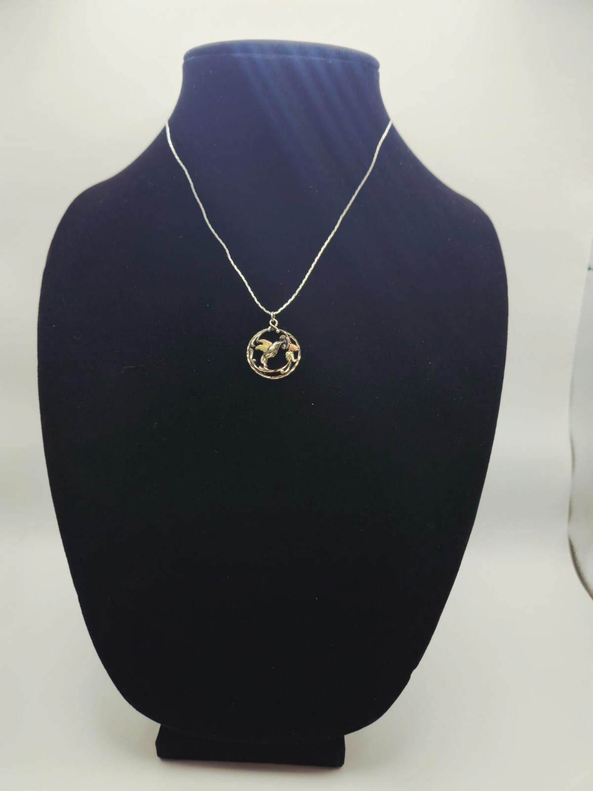 Vtg Black Hills Gold Sterling Silver Hummingbird Pendant Necklace