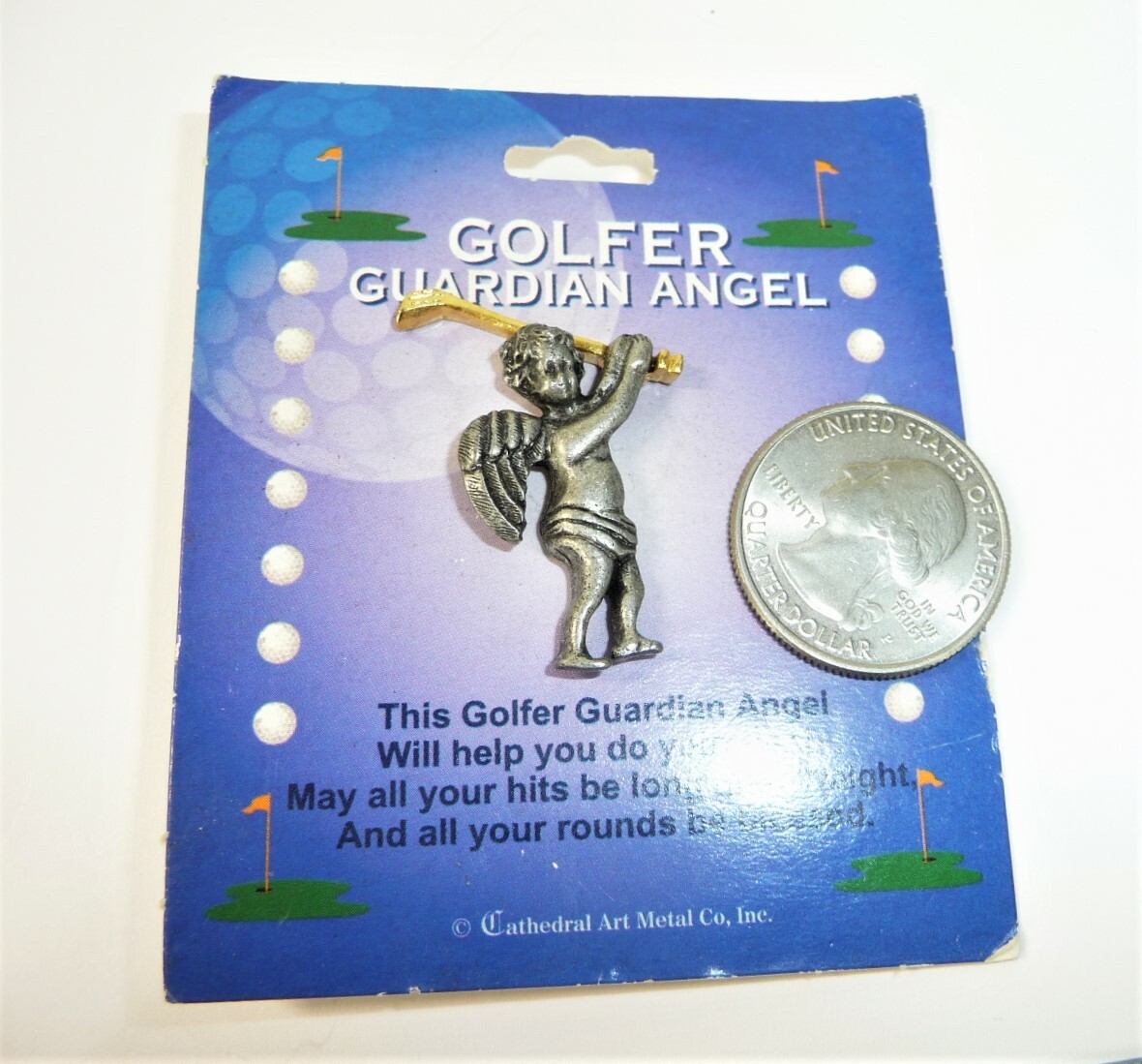 Vintage Golfer Guardian Angel Brooch Pin