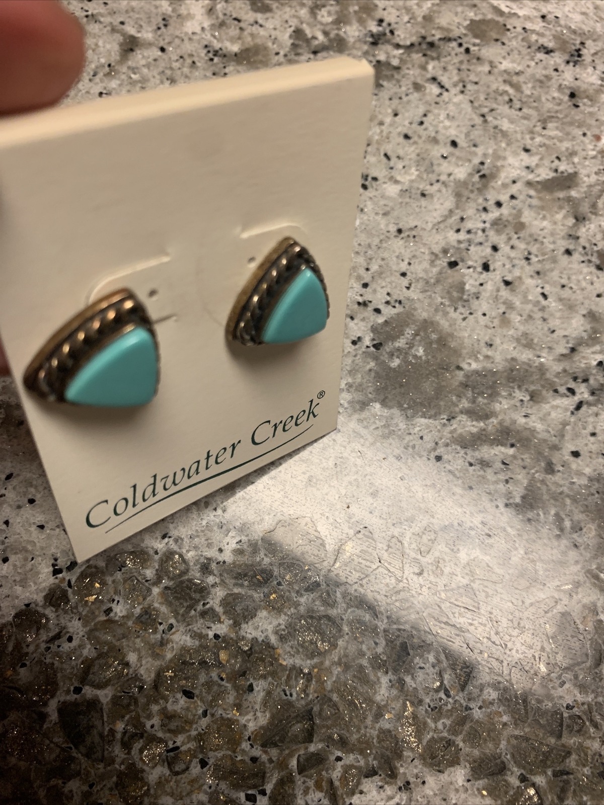 Vtg New Coldwater Creek Sterling Silver Stud Earrings Triangle Rope Bezel Mexico