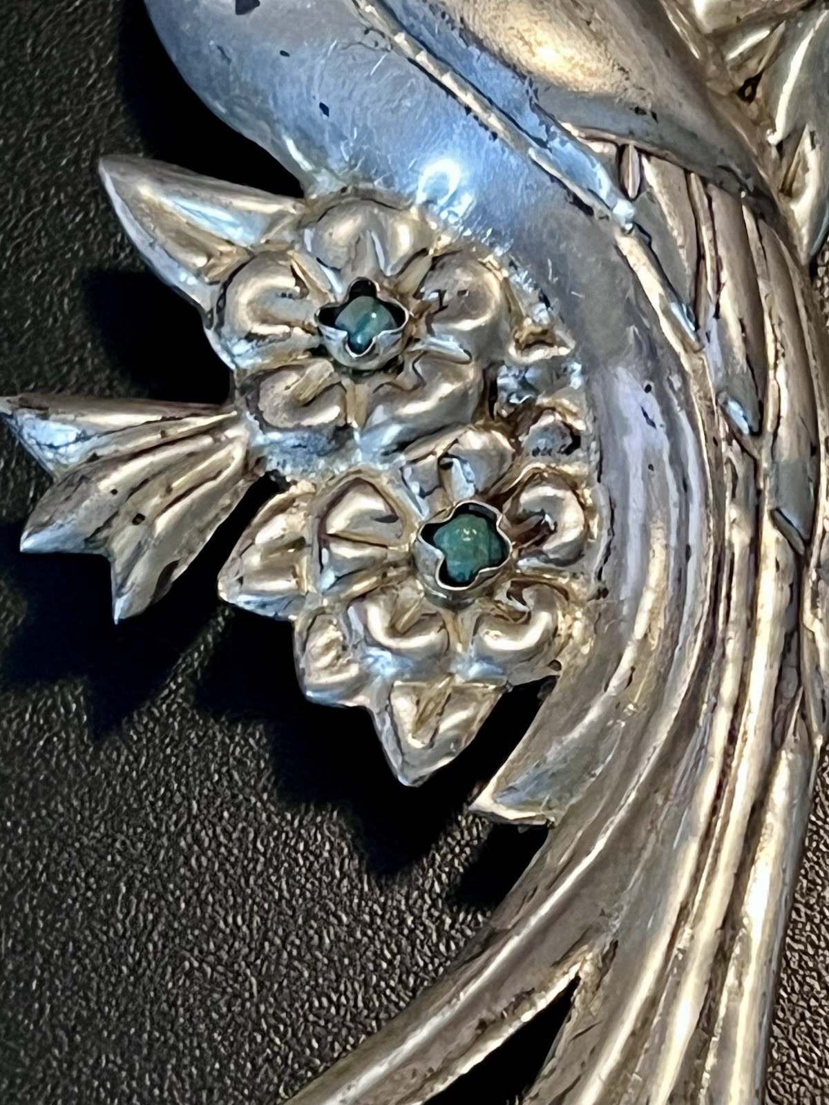 Vintage Sterling Silver Turquoise Beads Parrot Bird Brooch Mexico 4.5″!