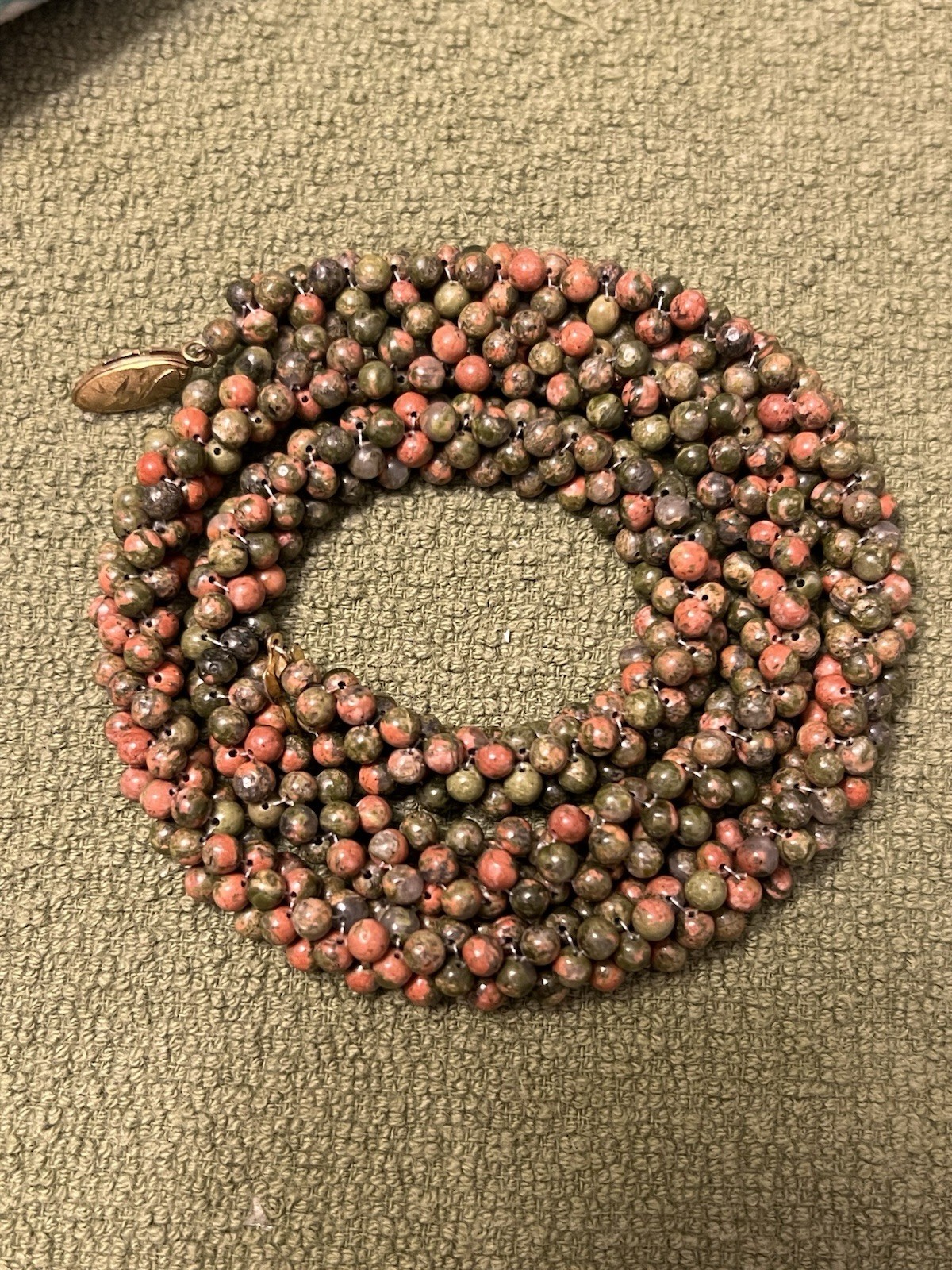 VINTAGE SOUTHWESTERN ARTISAN UNAKITE STONE NECKLACE 22.5” STERLING SILVER 925