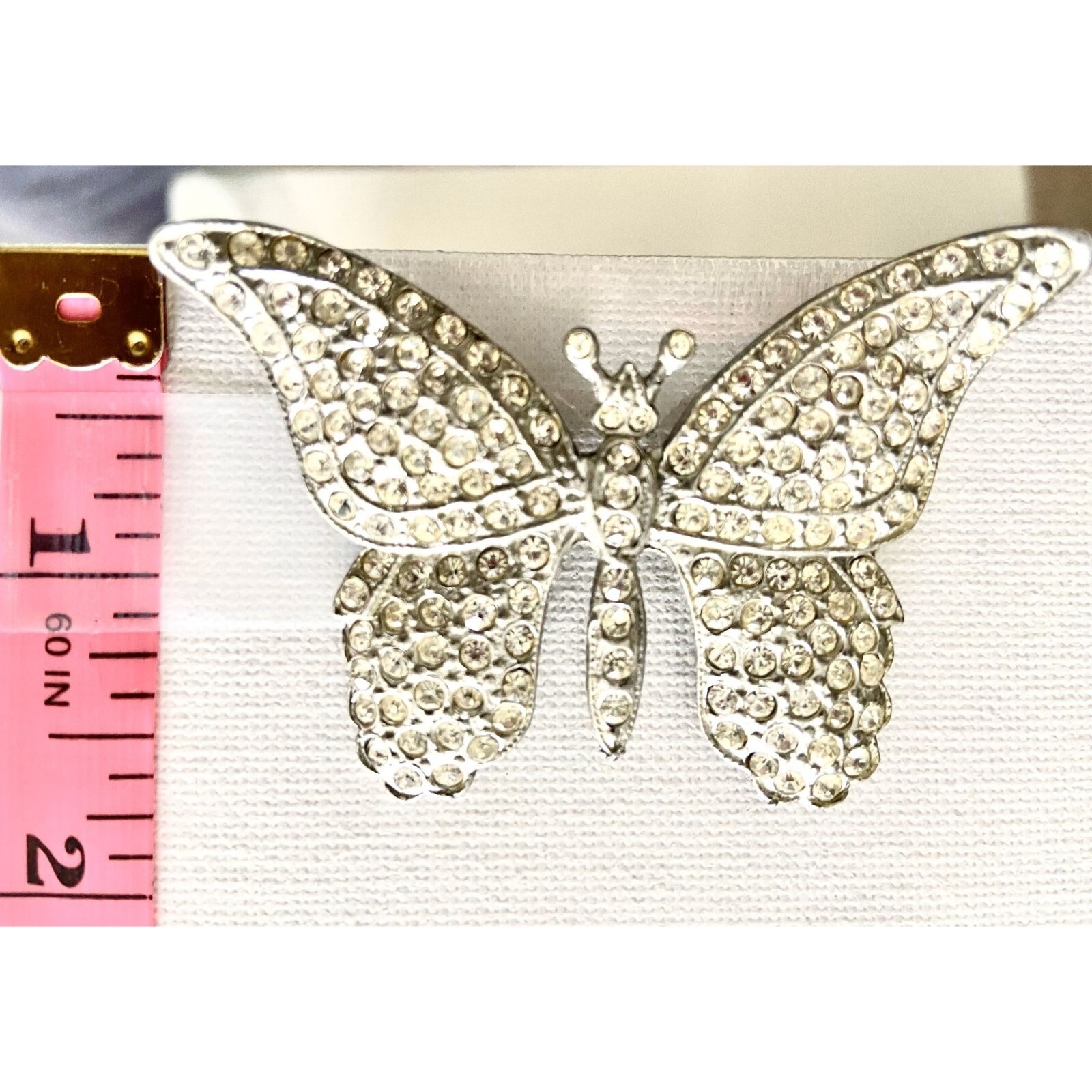 Rhinestone Butterfly Brooch with Rair of Rhinestone Clip On Earrings Set Glam