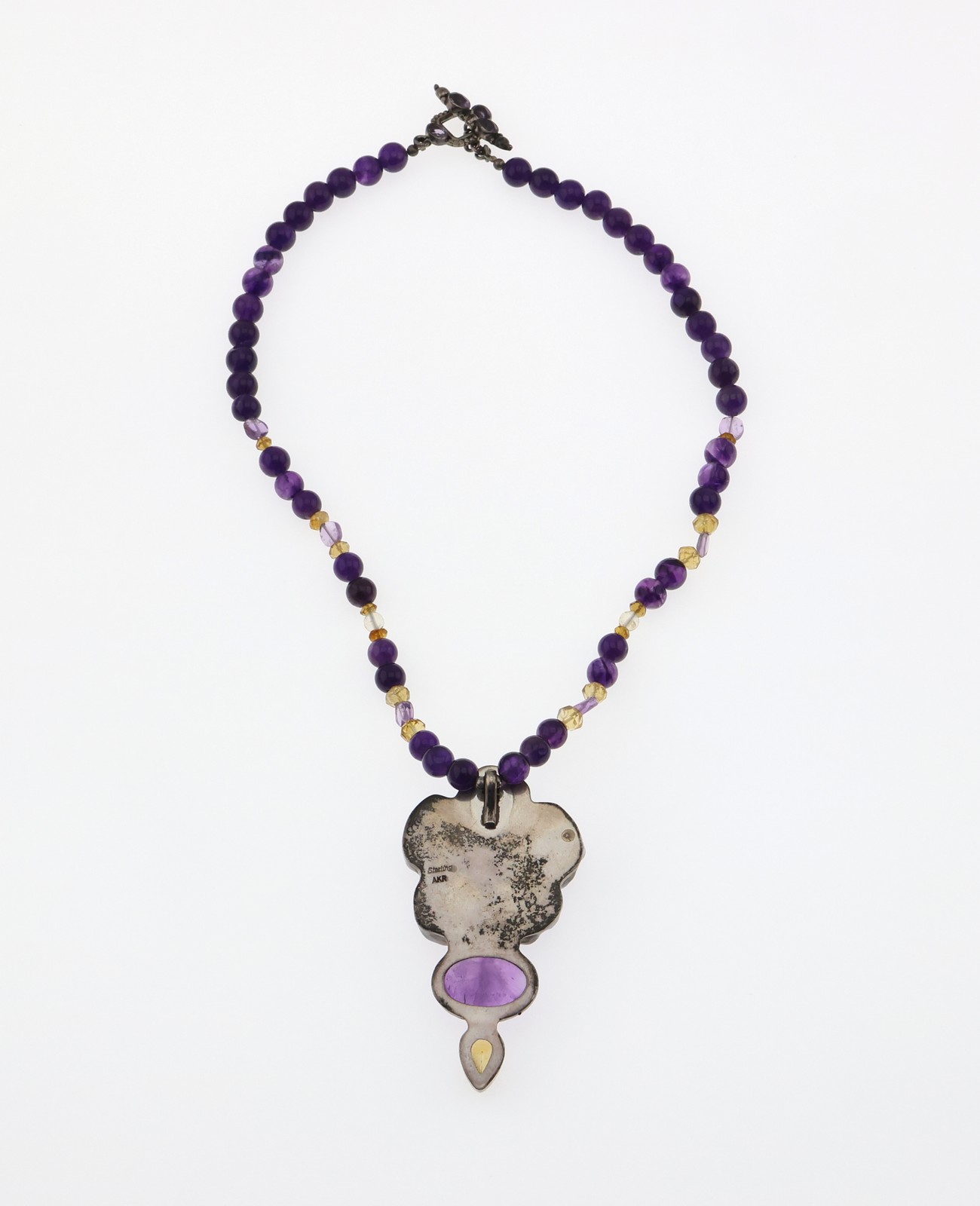 Amy Kahn Russell Sterling Silver Amethyst Citrine Flower Necklace