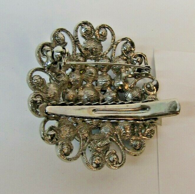 VTG Rhinestone Flower Cluster Purple Blue Tones Brooch/Hair Pin
