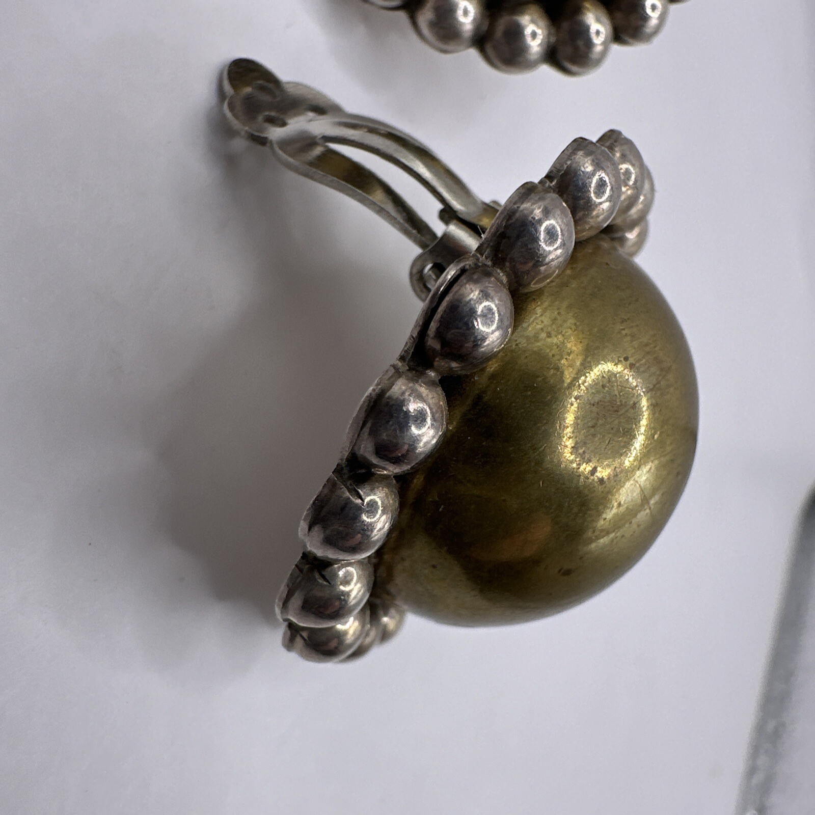Vintage Taxco MEX Sterling Silver 925 & Brass Concho Clip On Earrings STATEMENT