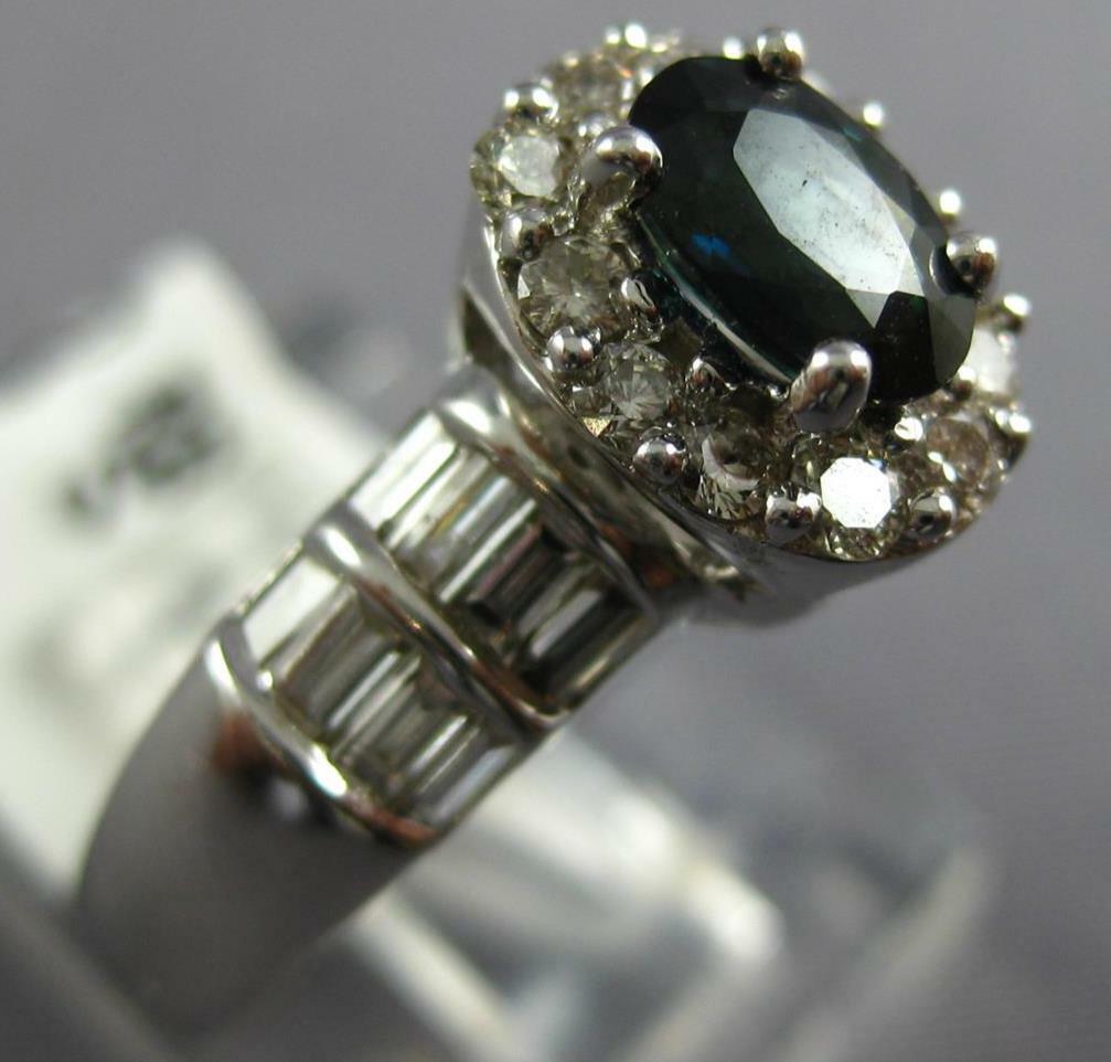 1.52CT DIAMOND AAA SAPPHIRE 14K WHITE GOLD OVAL ROUND & BAGUETTE FRIENDSHIP RING