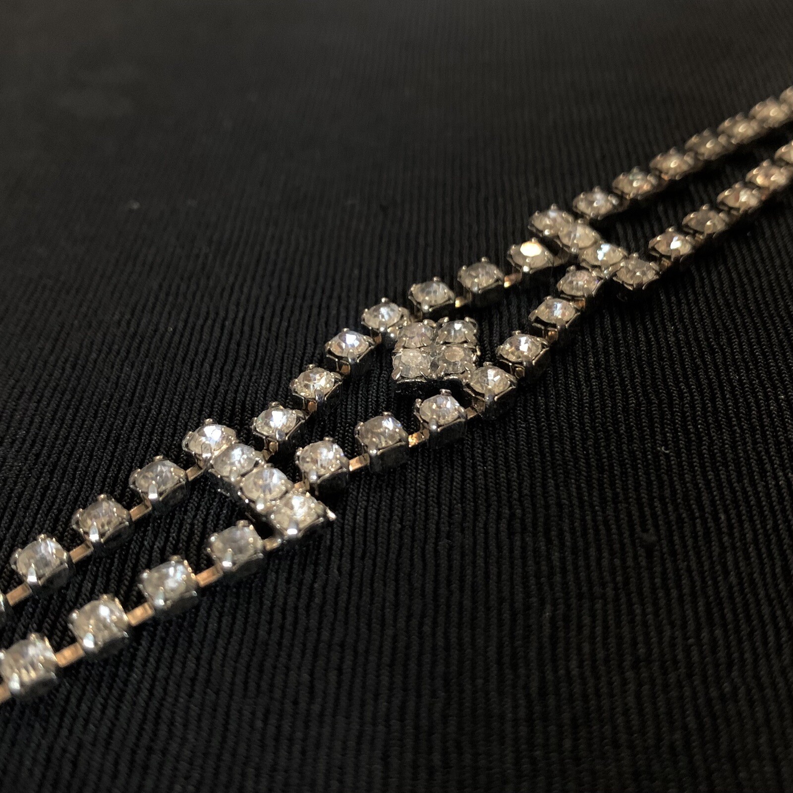 Vtg Clear Glass Rhinestone Cocktail Bracelet Silver Tone 6.75”