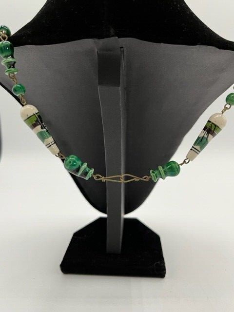 Vintage Hand Painted Southwest Ceramic Beads Dark Green Necklace