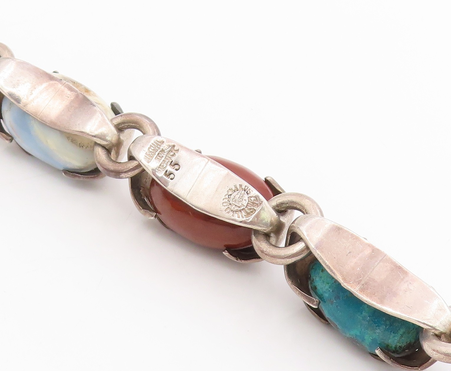 925 Sterling Silver Vintage Bracelet LOS CASTILLO Multi Gemstone Chain BT11519