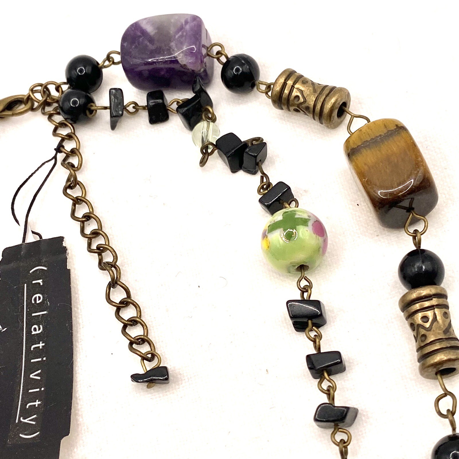 Vtg Relativity Necklace Choker Amethyst Tigers Eye Jade Rose Quartz Howlite G
