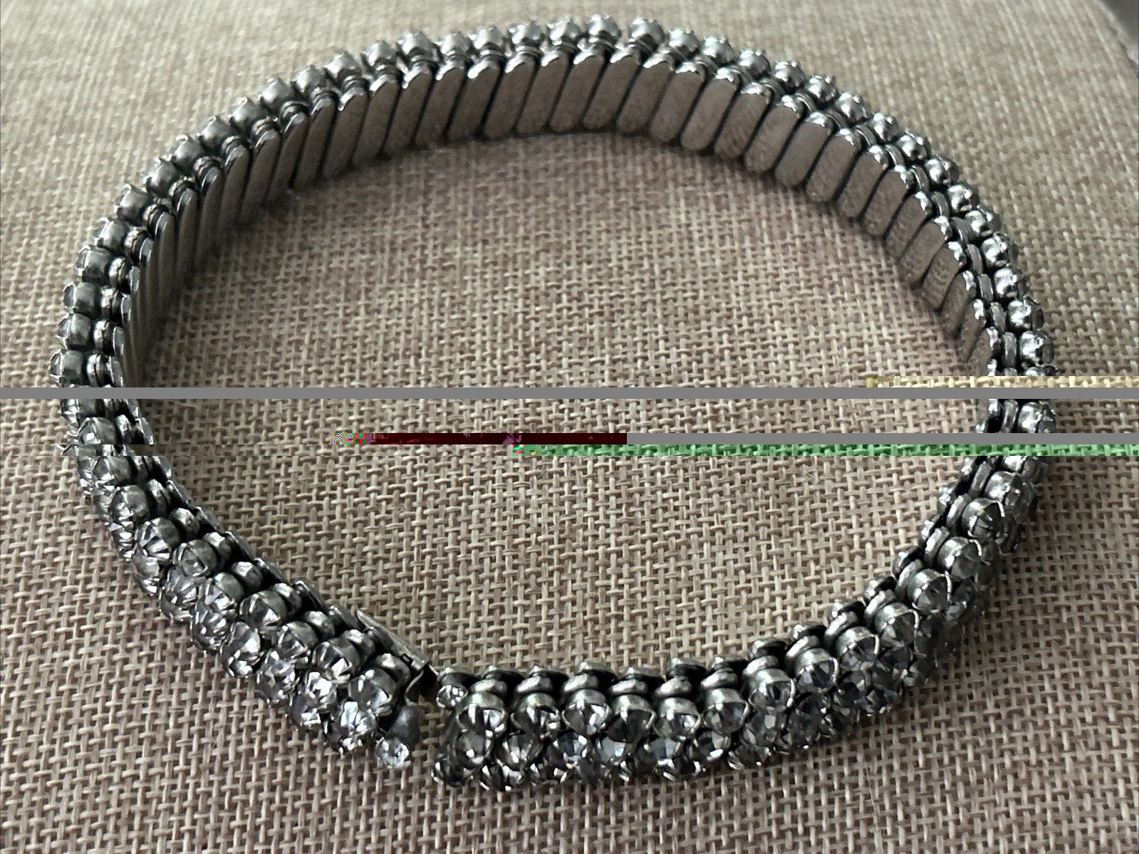VTG 60s Rhinestone Stretch Expansion Trio-Cut Estate NECKLACE Statement 12.5 in