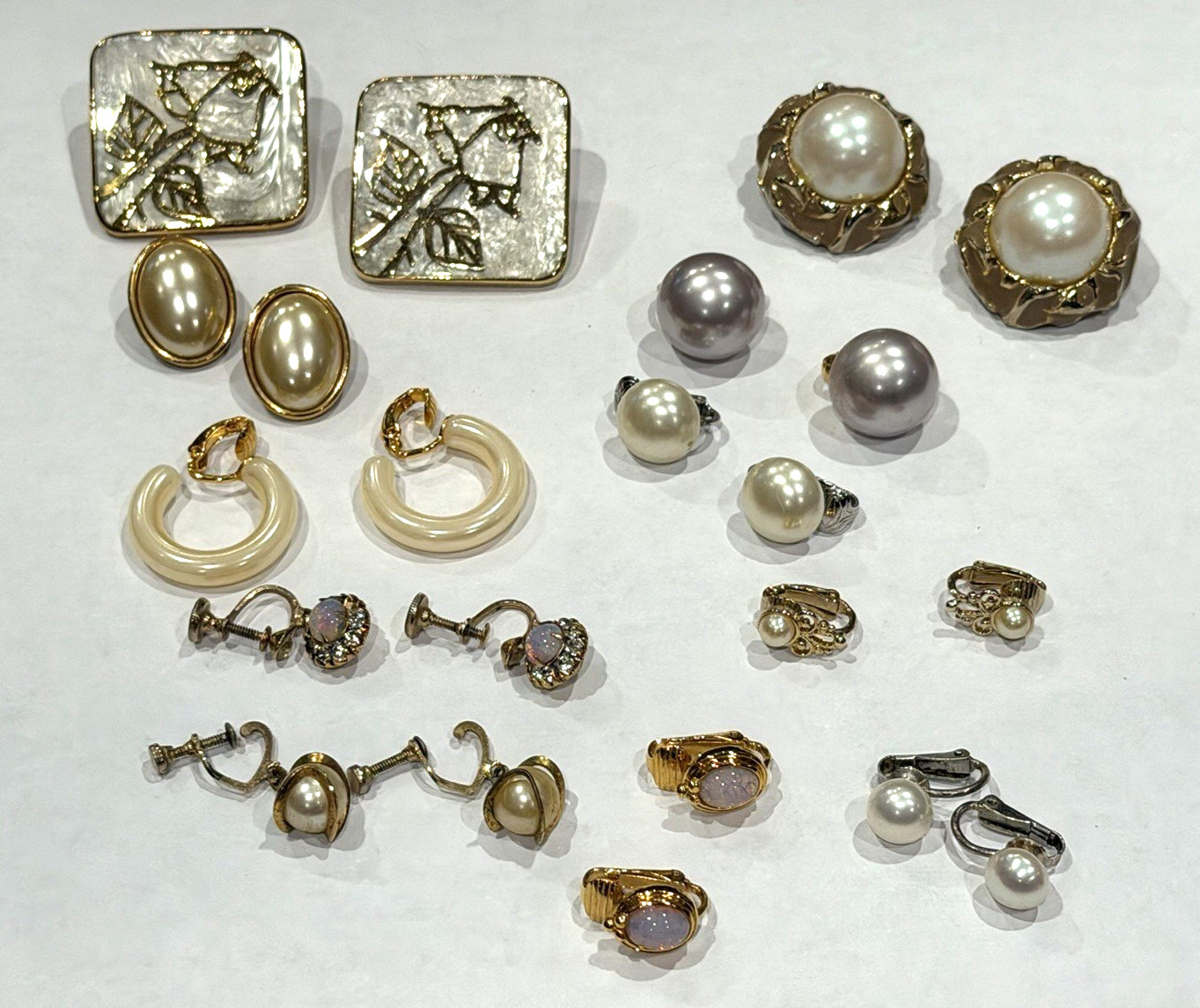 AVON SARAH COVENTRY STANNARD ABALONE FAUX PEARL OPAL GOLD CLIP POST EARRINGS LOT
