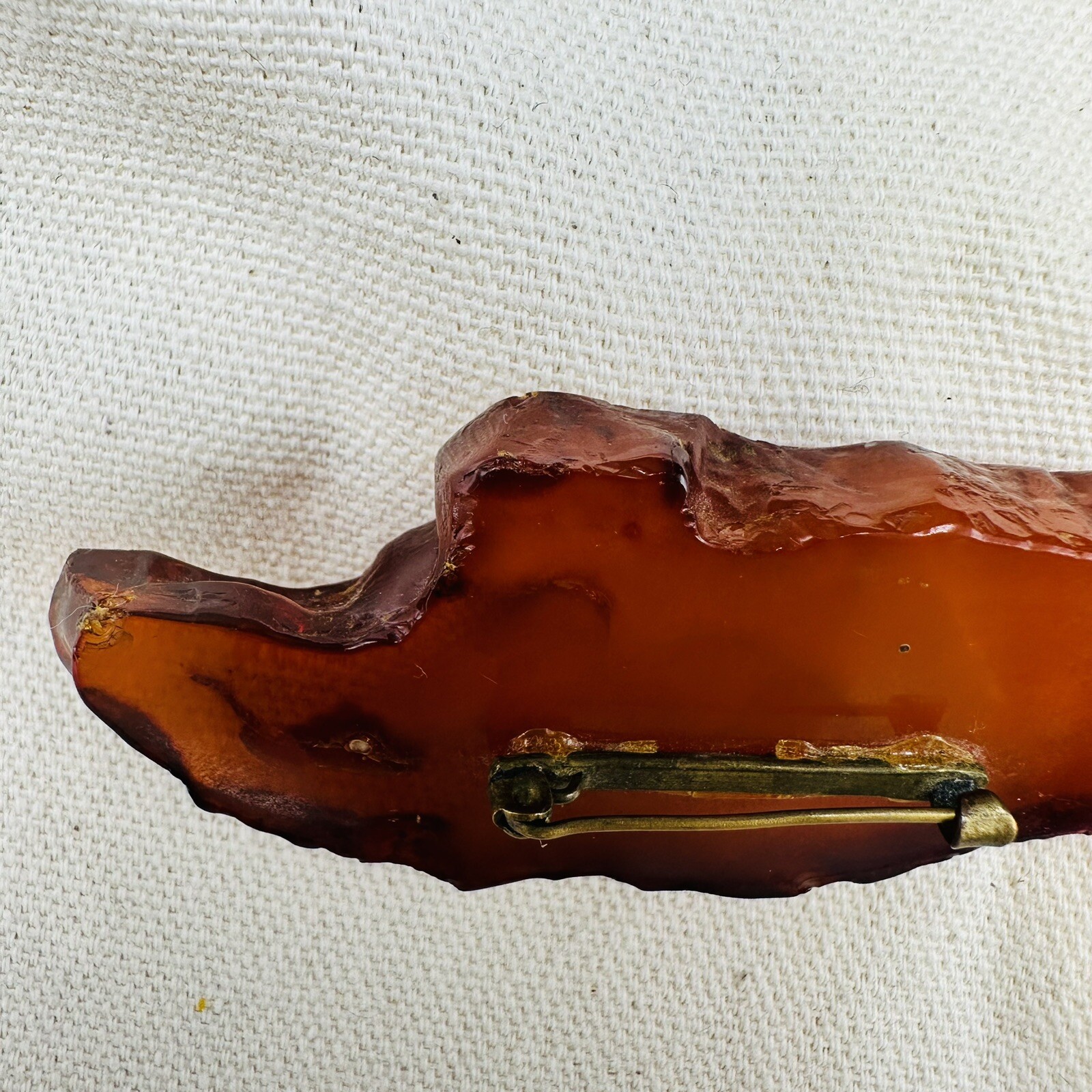 Vintage Genuine Baltic Amber Cognac Brooch USSR 1960s
