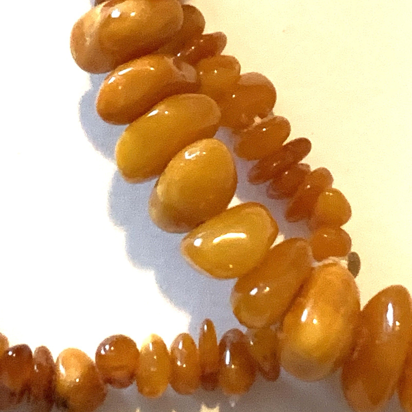 Vtg Baltic Amber Egg Yolk Chip Bead Necklace 31 Grams 24″ Long Pull-Over Style