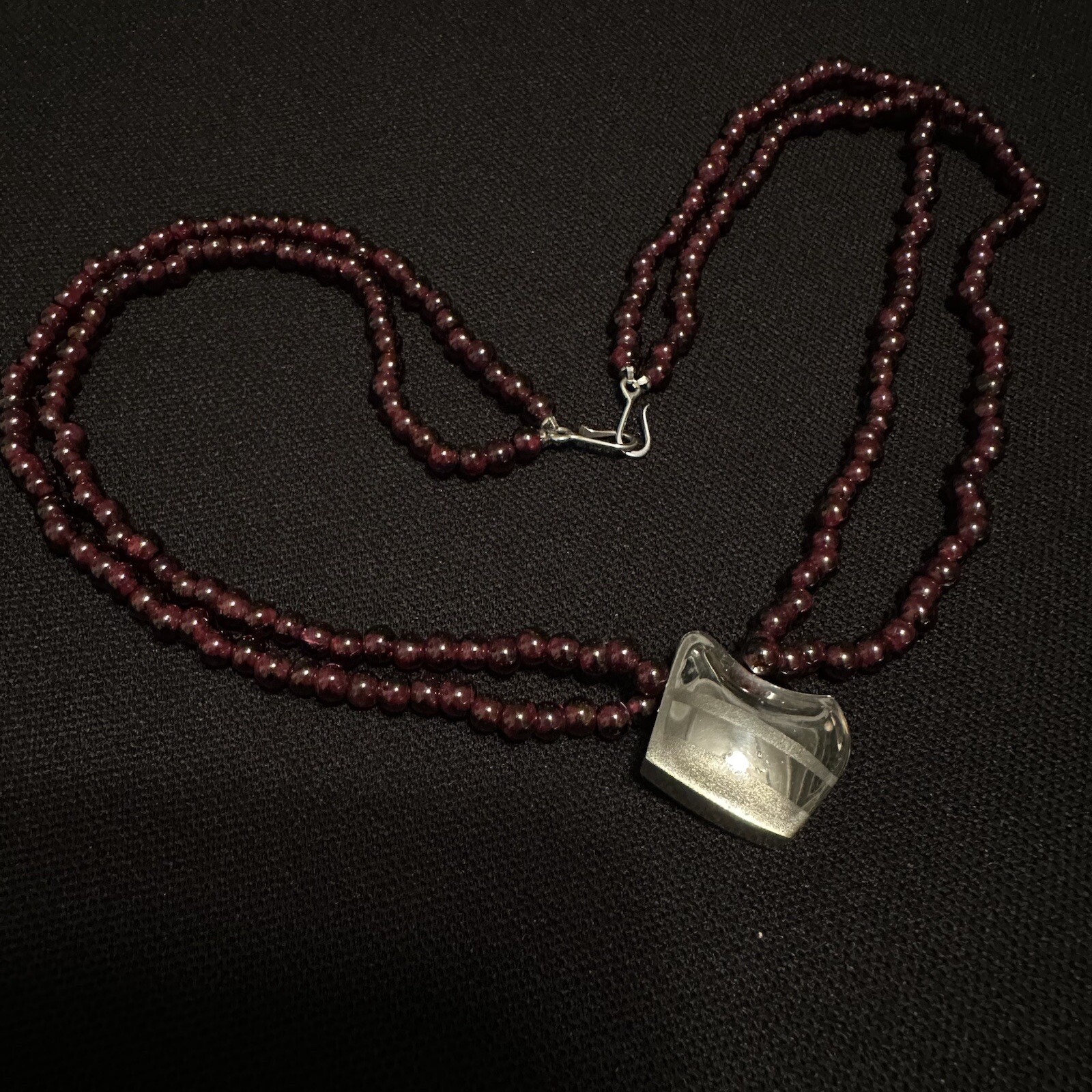 ARTISAN MADE ESTATE STERLING SILVER & GARNET BEAD DESIGN NECKLACE 19 3/4” LONG