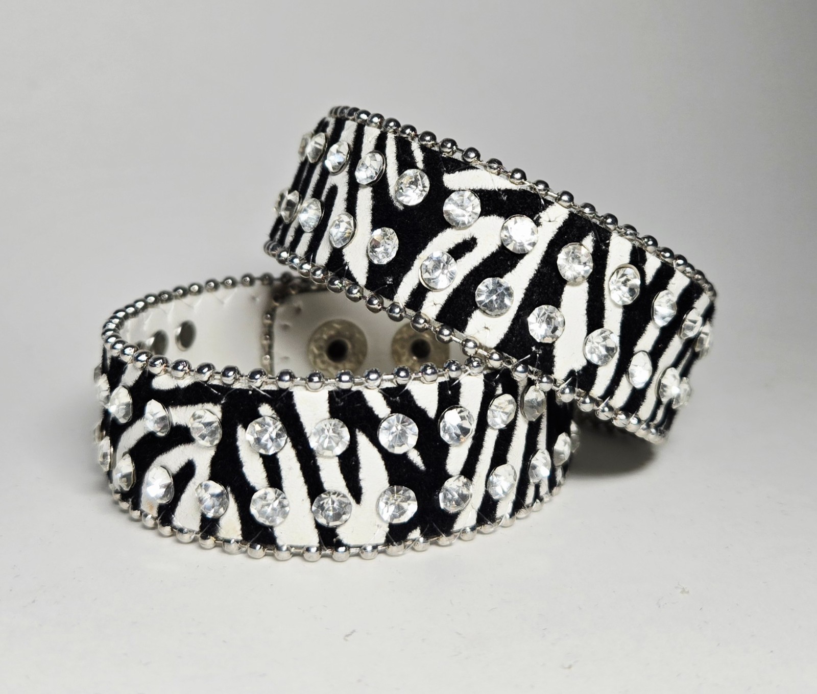 Zebra Print Rhinestone Wrap Bracelets Snap Leather Crystal Cuff Bracelet 12 pcs