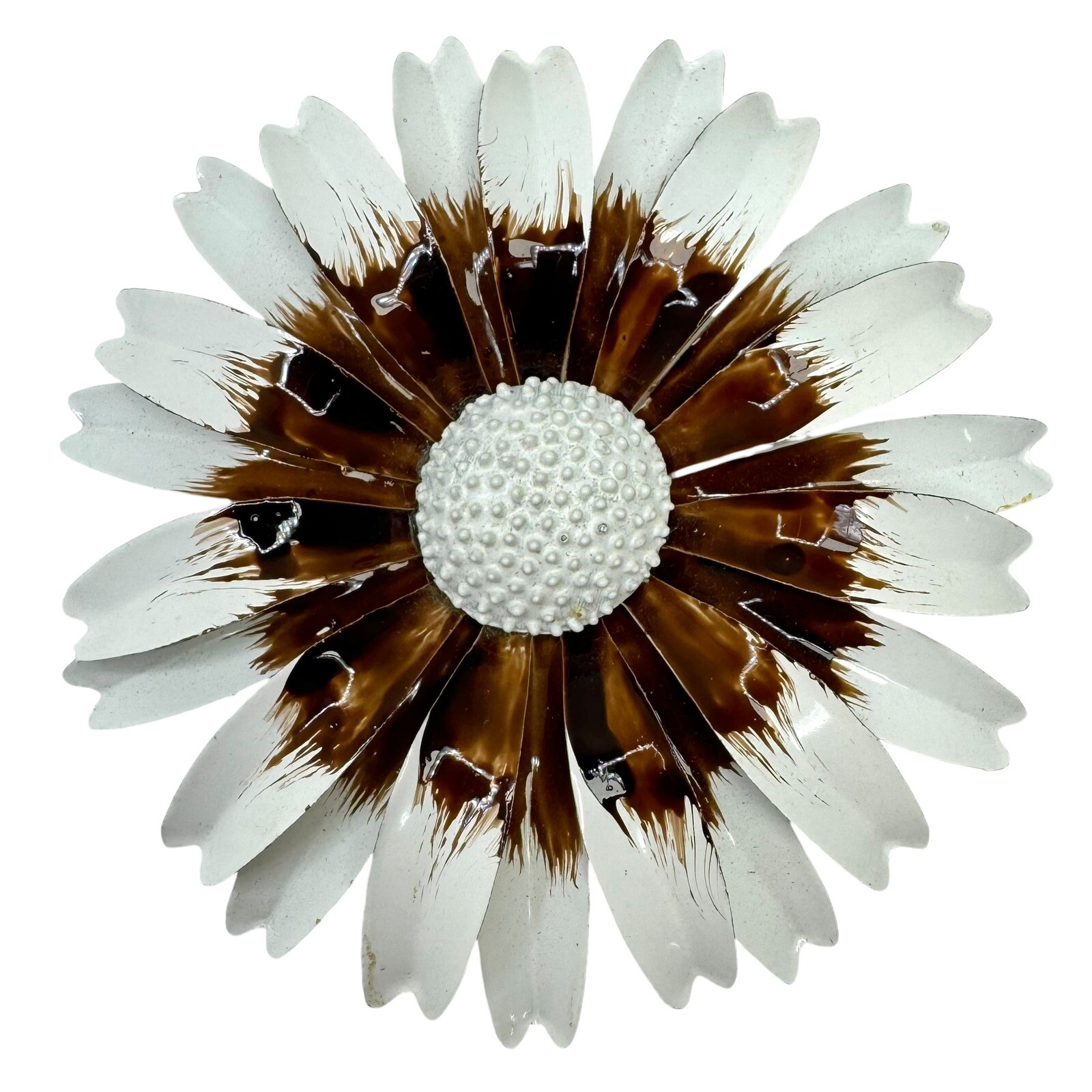 Vtg Metal Enamel Daisy Flower Brooch Pins White Brown and Triple Red White