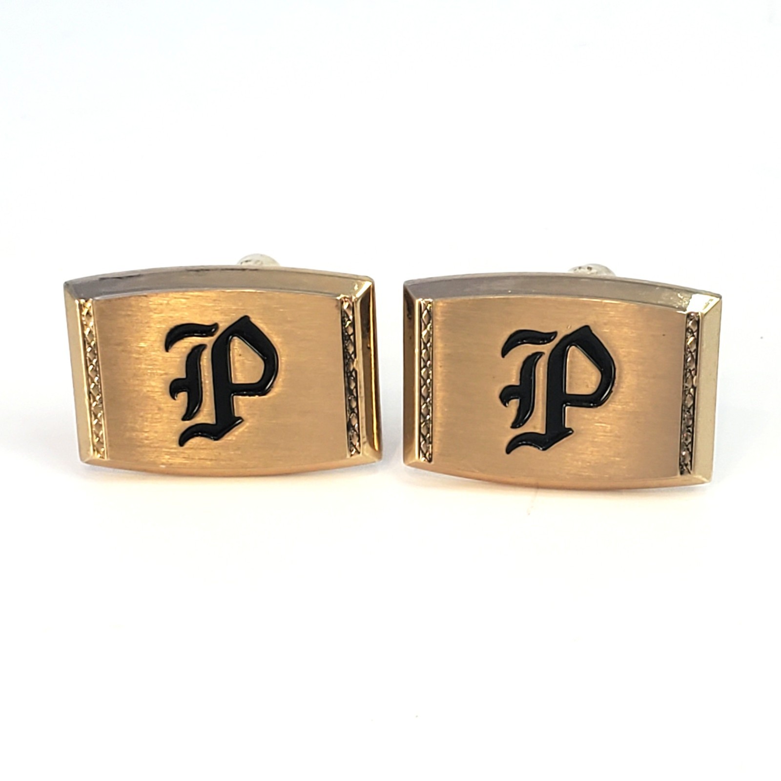 Vintage Letter “P” 1960s Monogram Gold Tone Rectangular Cufflinks 0.75″