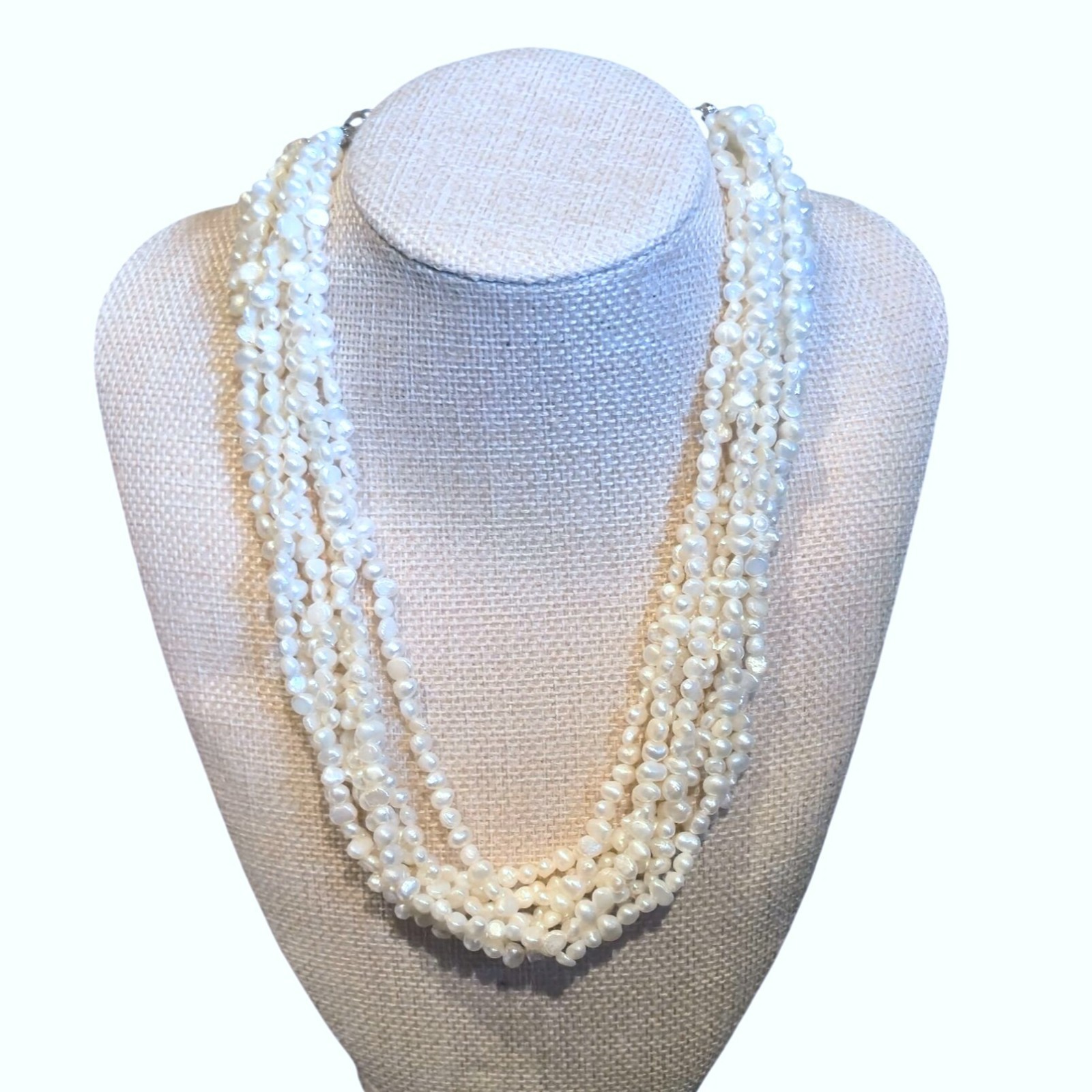 Vintage Ross Simons Pearl Necklace Baroque Choker Multi Strand 925 Clasp Signed