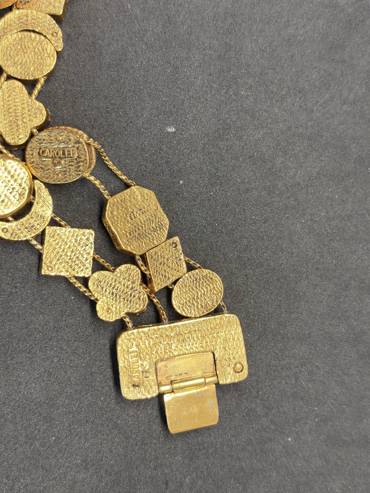 Vintage Carolee Gold Tone Victorian Revival Double Strand Slide Charm Bracelet