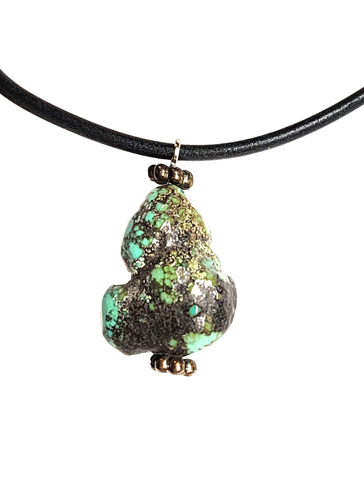 Vintage Natural South-Western Turquoise Bead Pendant Necklace 19″ Black Cord