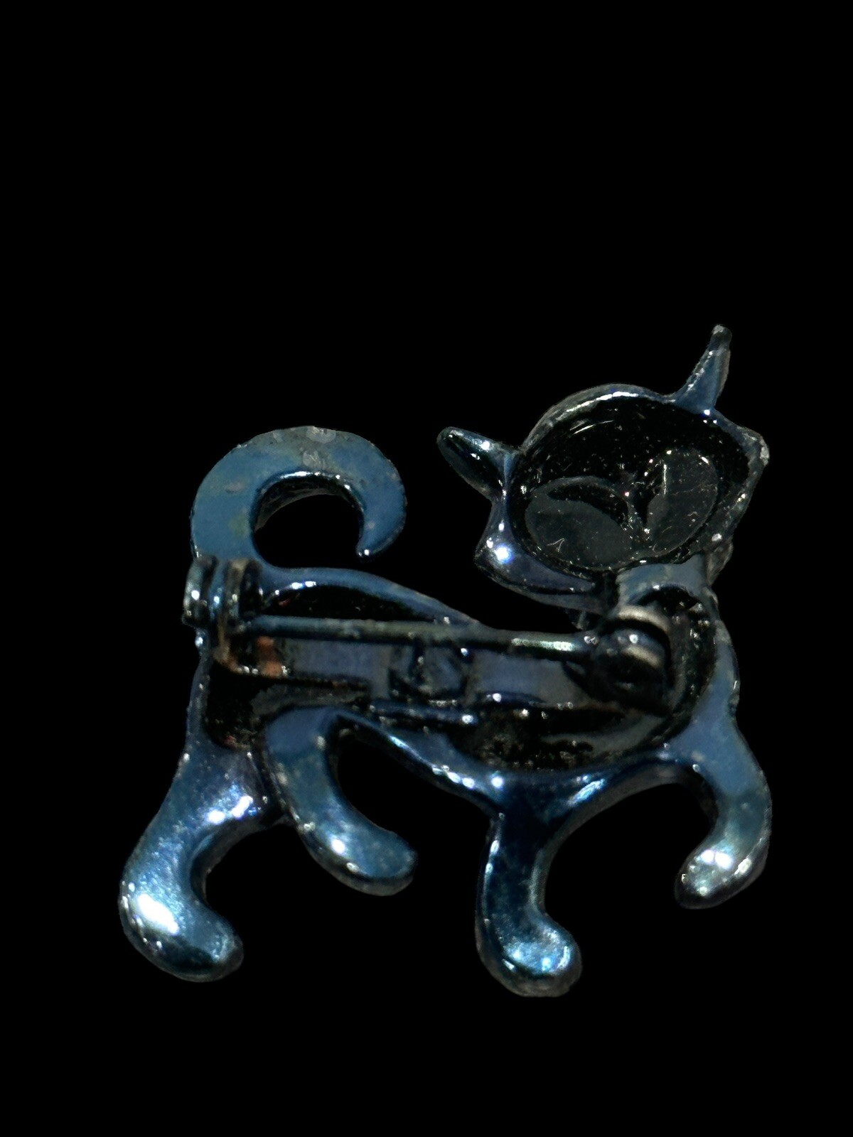 Vintage Iridescent Lusterware Cat Scatter Brooch Pin Red Eyes Oil Slick