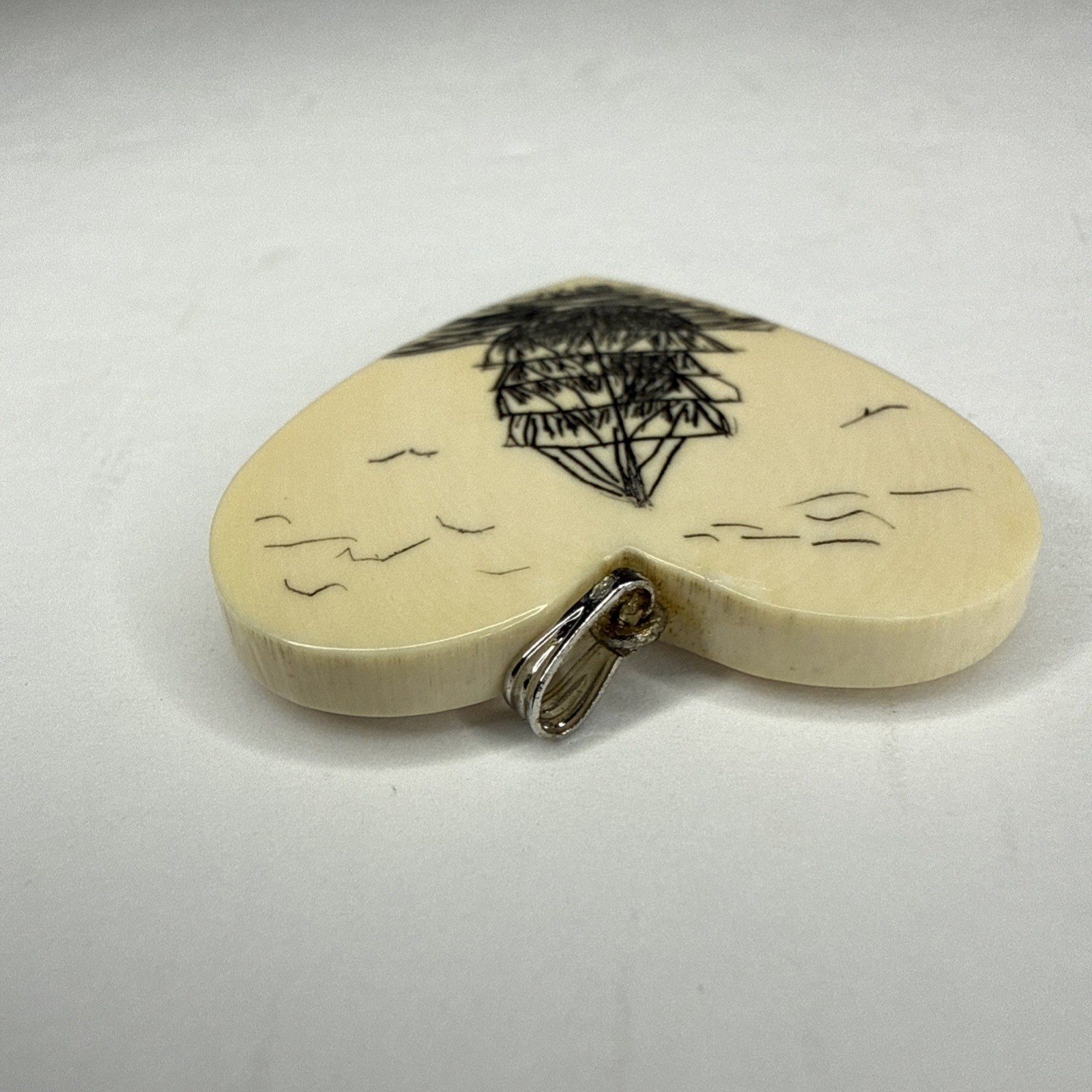 Vintage Scrimshaw Hand Etched Sailing Ship Pendant