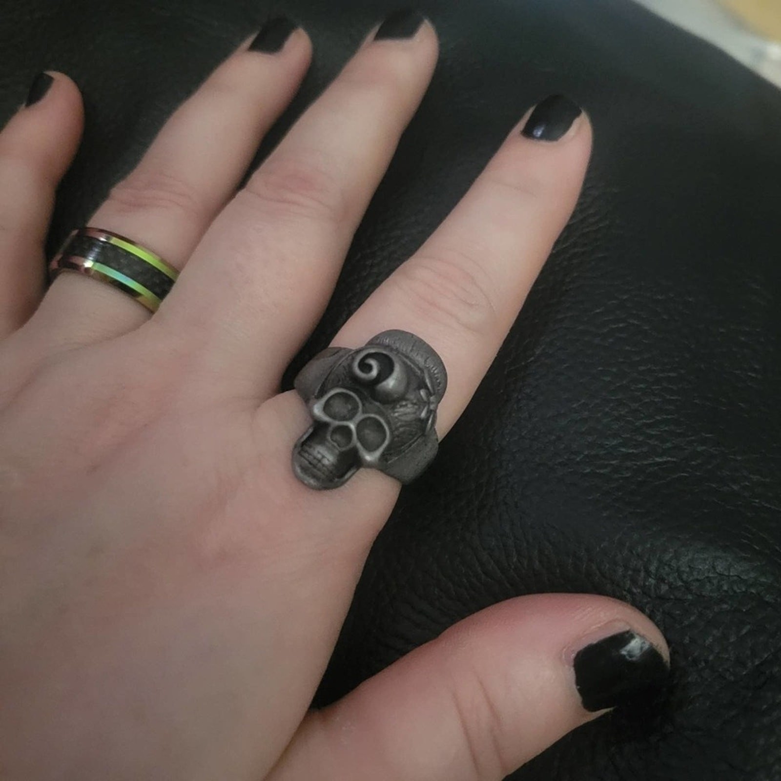 size 7 gray rockabilly skull goth pinup girl ring