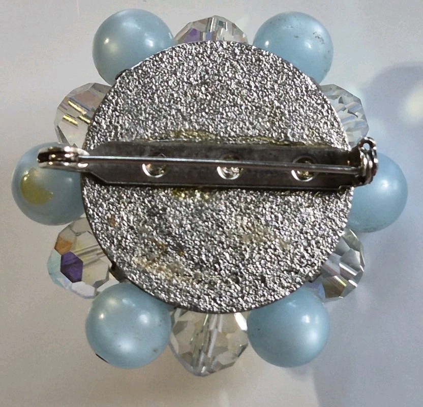 Coro/Unbranded Brooch Lof 2, Teal Blue Gold Tone Flower/Light Blue AB Cluster
