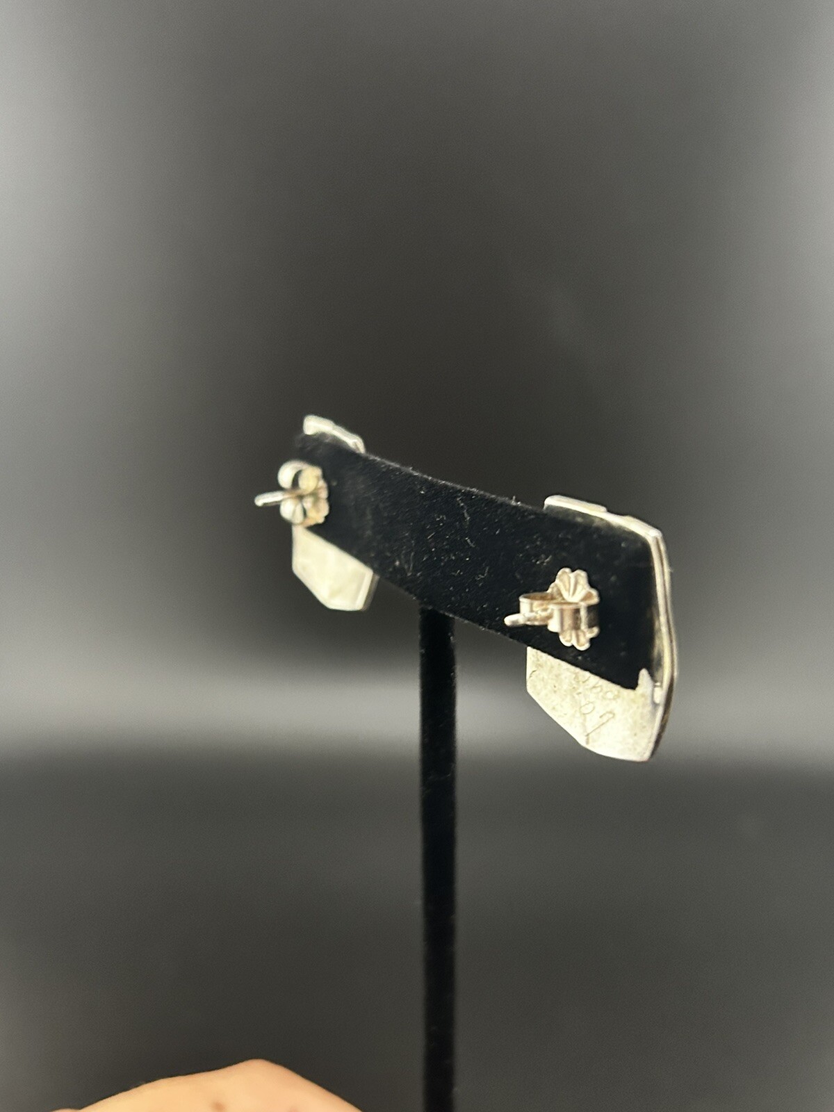 Vintage Sterling Designer Signed Geometric Mixed Metal Textured Accent Earrings