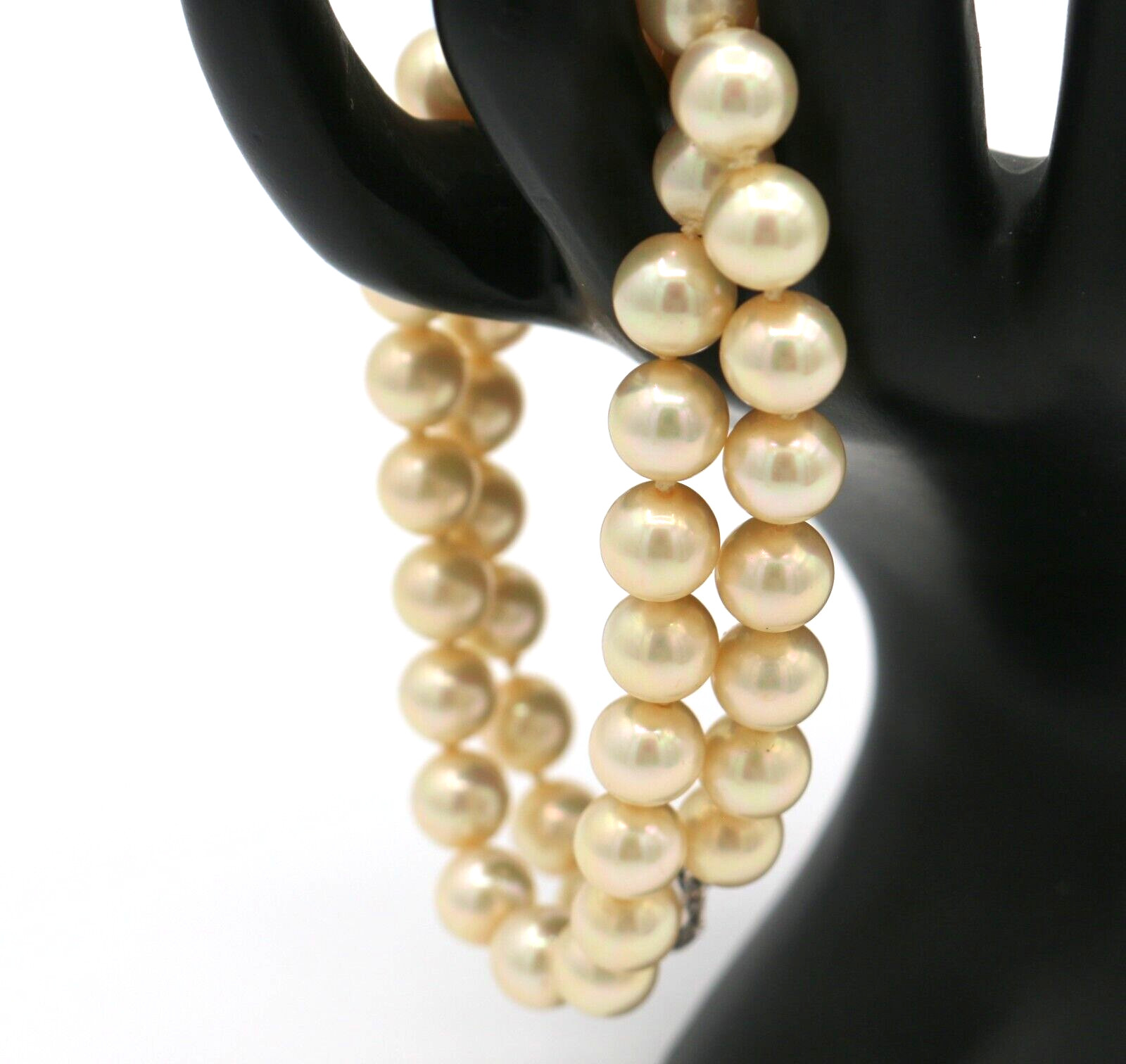 Vintage 14k White Gold Clasp Faux Pearl Knotted Necklace 15”