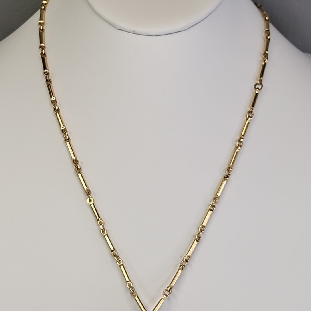 Vintage Rhinestone Ball Necklace Gold Tone Bar Link Chain 19″
