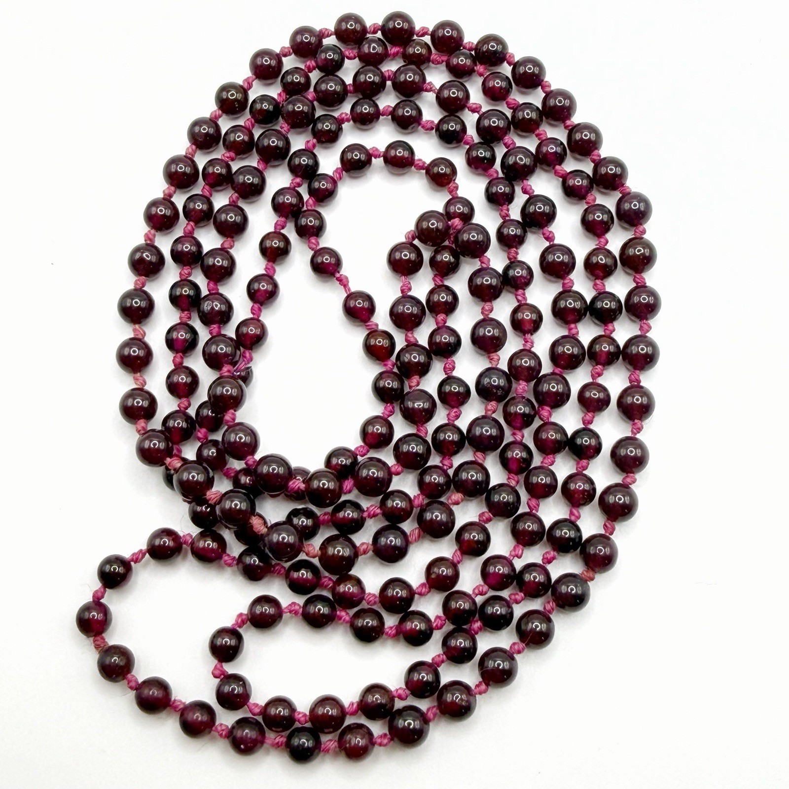 Vintage Genuine Natural Garnet Hand Knotted 4mm Bead Necklace, 38” Long