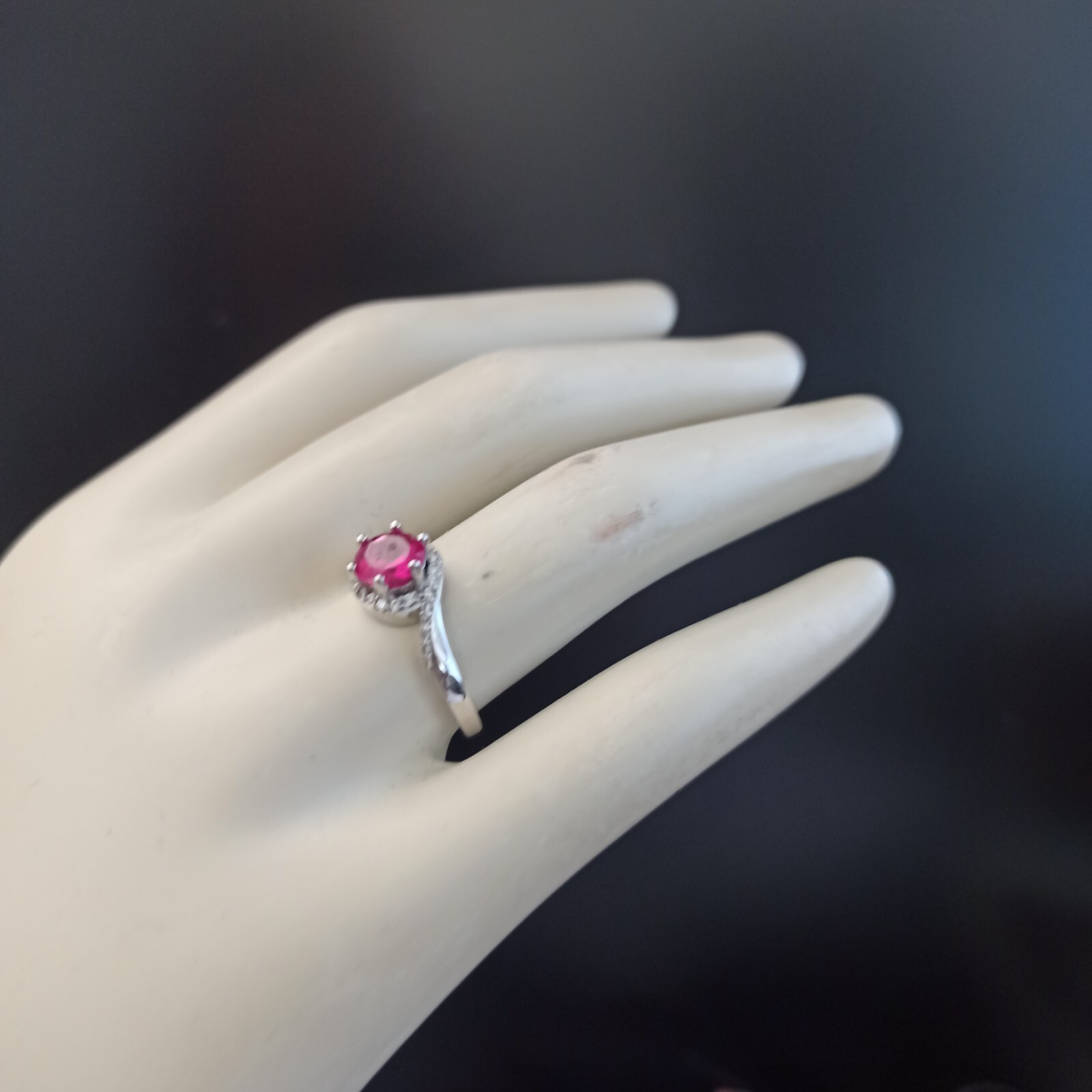 Sterling Silver Ruby Ring Bright Fuchsia Pink Tested 925 Feminine Classic Gift