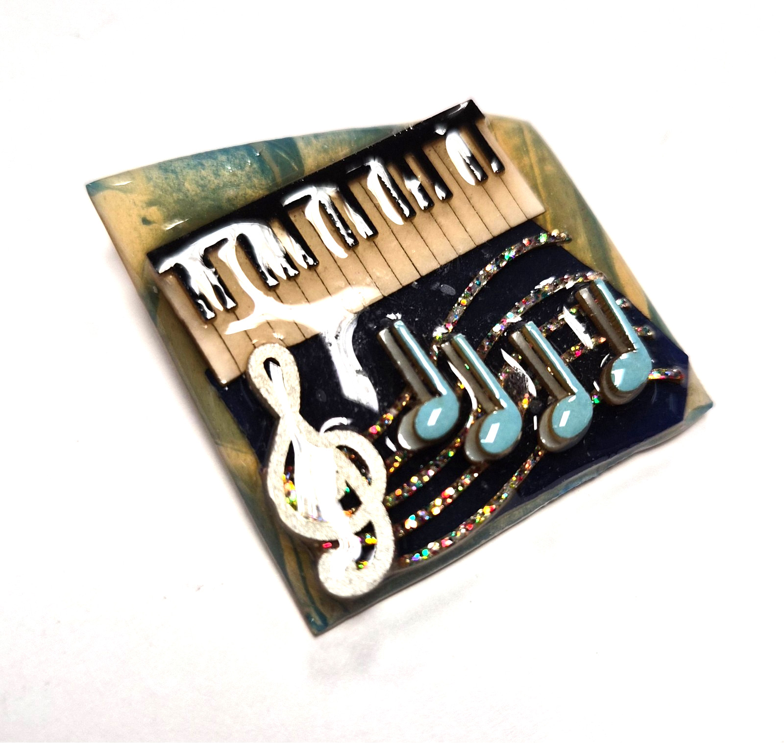 Vintage Music Pins by Lucinda Piano Clef & Blue Eighth Notes Pin / Brooch
