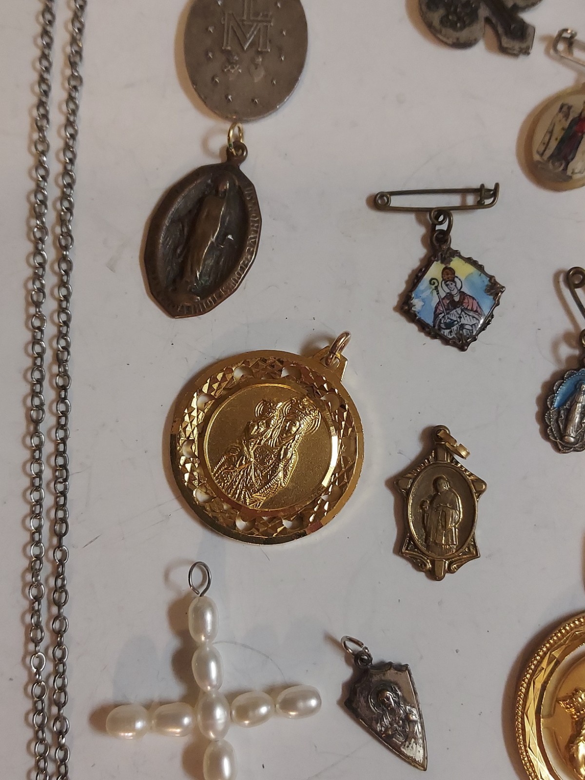 Huge Religious Lot Cross Rosary Beads Small Silver Pin Charms Mixed Lot 40 Pcs.