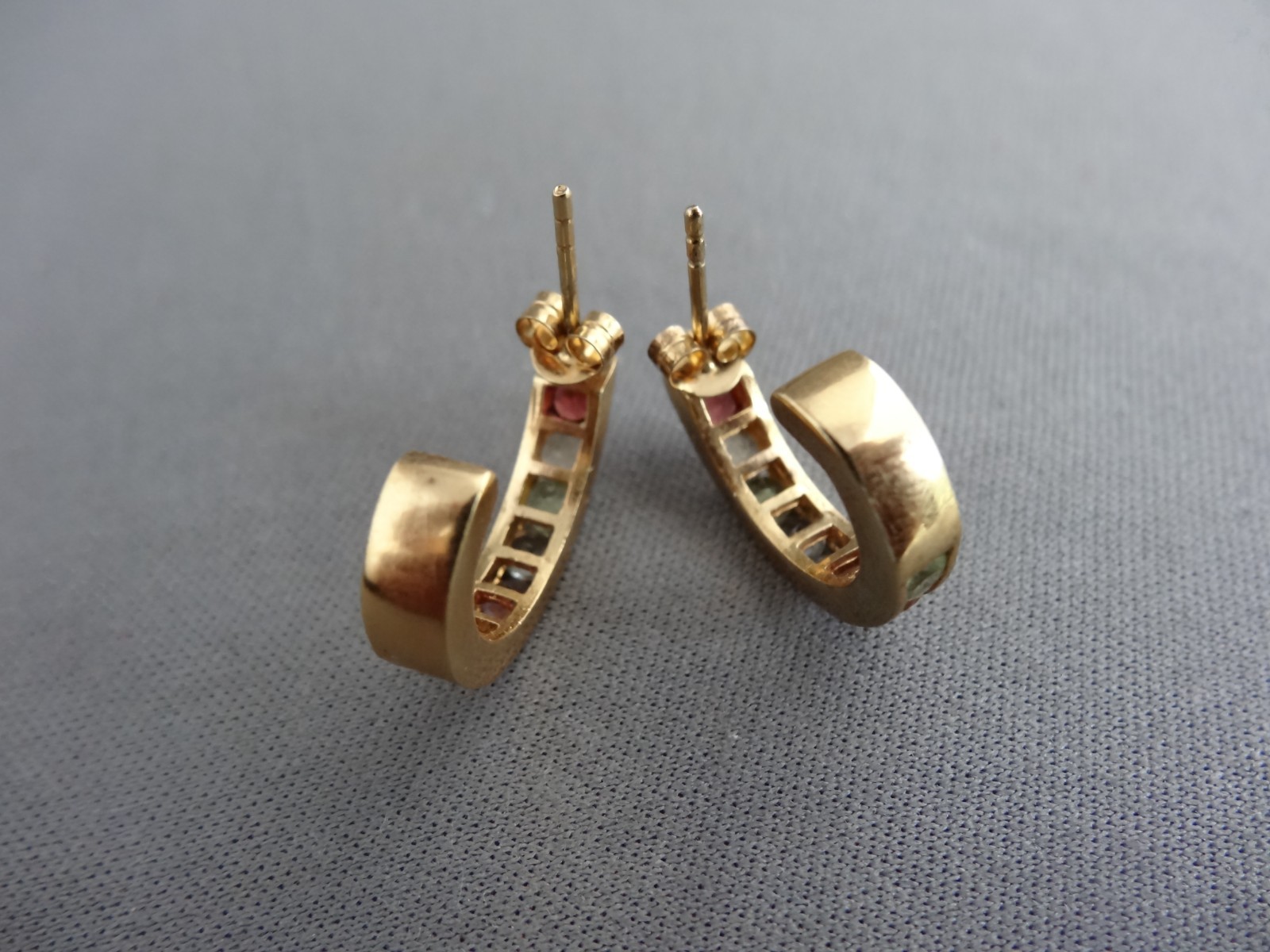 VINTAGE DBJ GILTED STERLING MULTI GEMSTONE HOOK DANGLE PIERCED EARRINGS