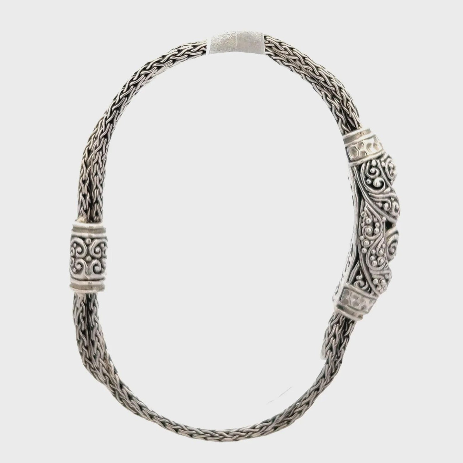 Sarda Janyl Adair Bali Sterling Silver Scroll Station Spiga Wheat Chain Bracelet