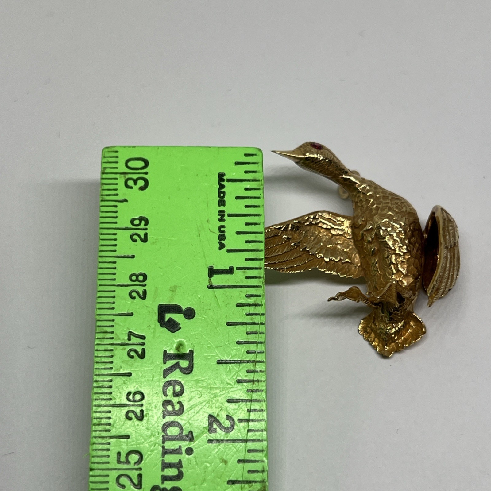 Vintage 14K Gold Mallard Duck Brooch Pendant 12.4g Ruby Eye Convertible