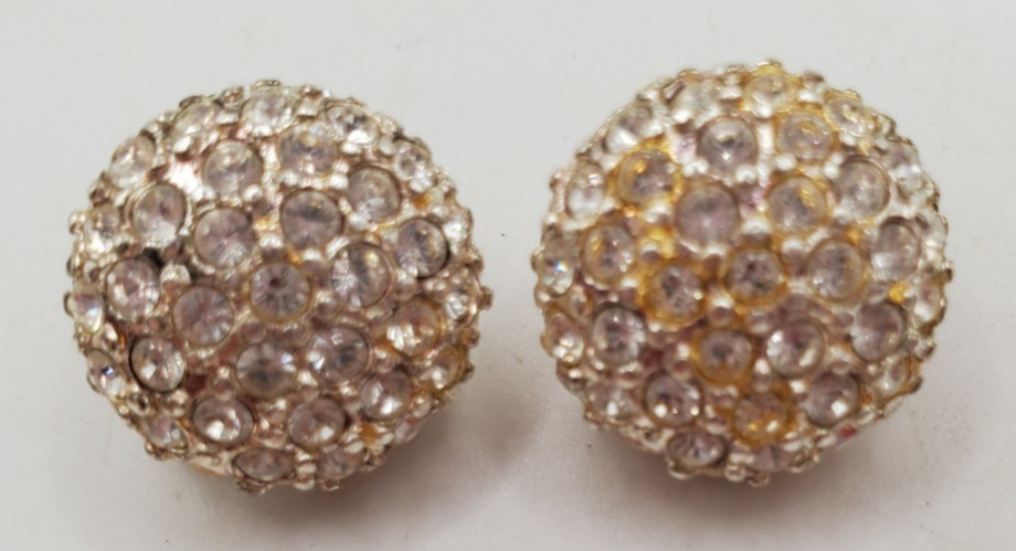 NAPIER Clip On Earrings Silver Tone Rhinstones Cluster Round