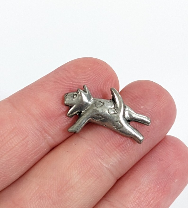 Dog Shaped Puppy Pewter Scatter Pin Lapel Pin Signed Jim Clift