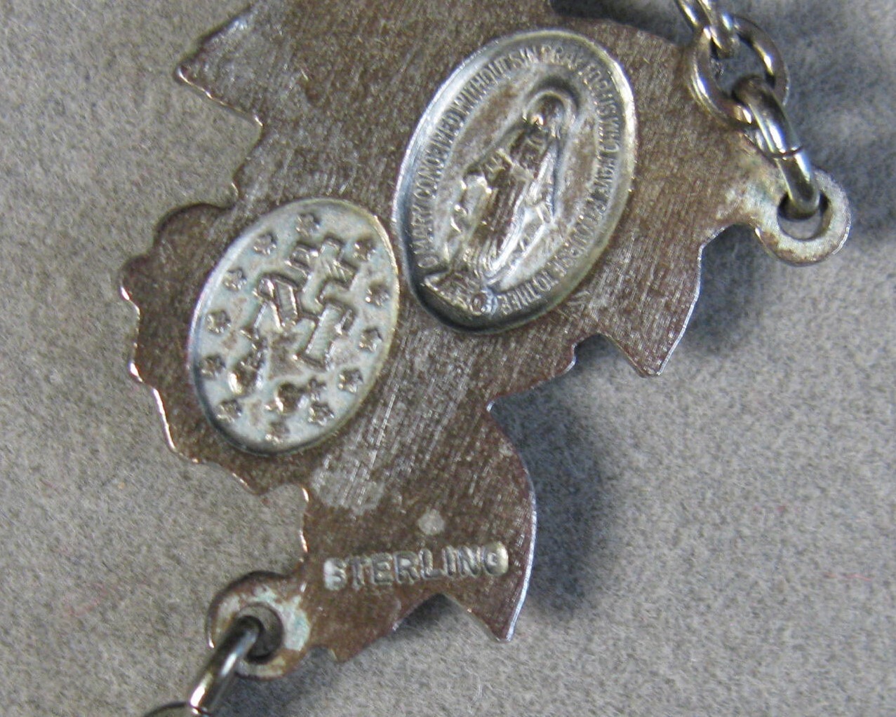 Antique Sterling Silver Crucifix 5 Decade Crystal Rosary 30″ 47.1g #J4781