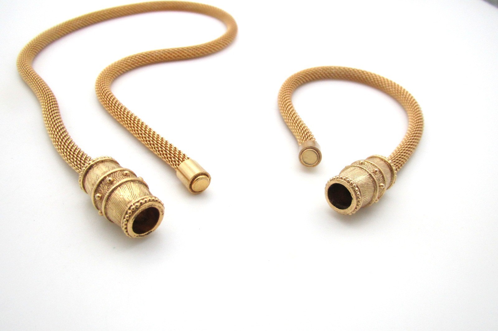Vtg? Gold Tone Woven Mesh Chain Necklace & Bracelet w/Ornate Clasp